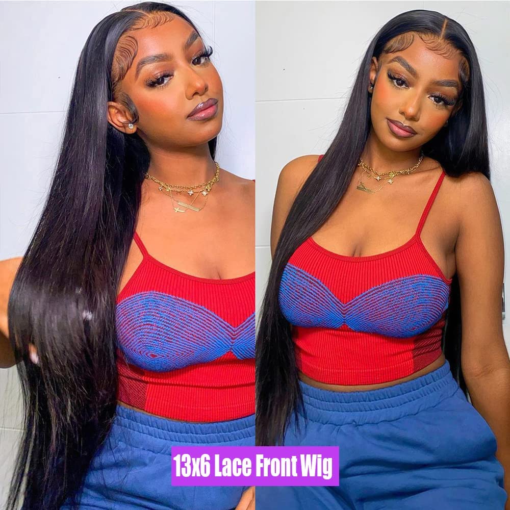 tobasew 13x6 Straight Lace Front Wigs Human Hair 200 Density HD Transparent Lace Frontal Human Hair Wigs for Women Glueless Wigs Human Hair Pre Plucked 28 Inch