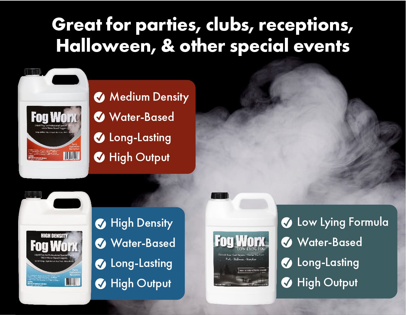 FogWorx Extreme High Density Fog Juice - Quart – 32 Fluid Ounces of Long Lasting, High Output, Odorless Water Based Machine Fluid for 400 to 1500 Watt Machines