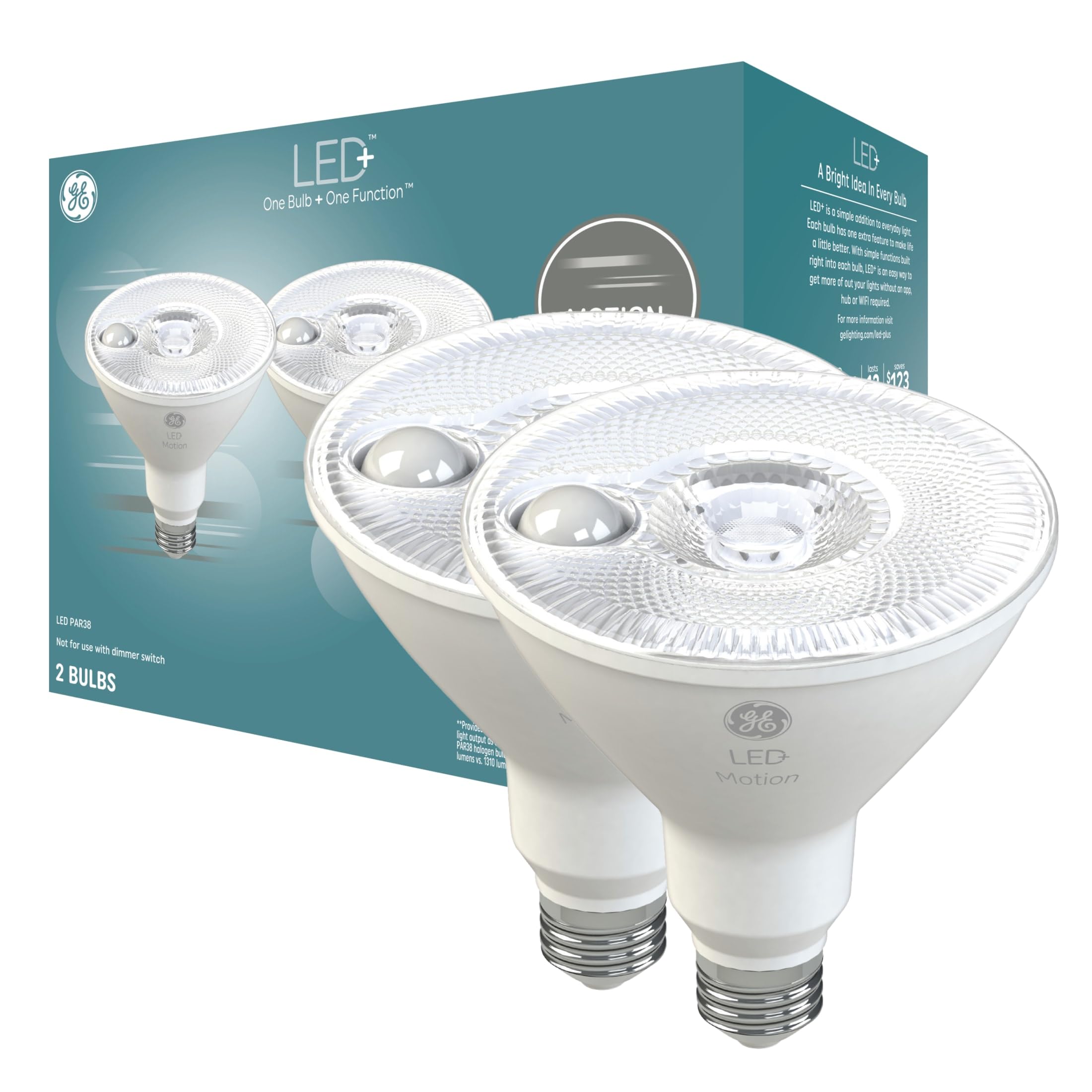 GE LED+ Bewegungssensor LED-Glühbirnen, 15W, PAR38 Outdoor Sicherheitsflutlicht, Warmweiß (2 Stück)