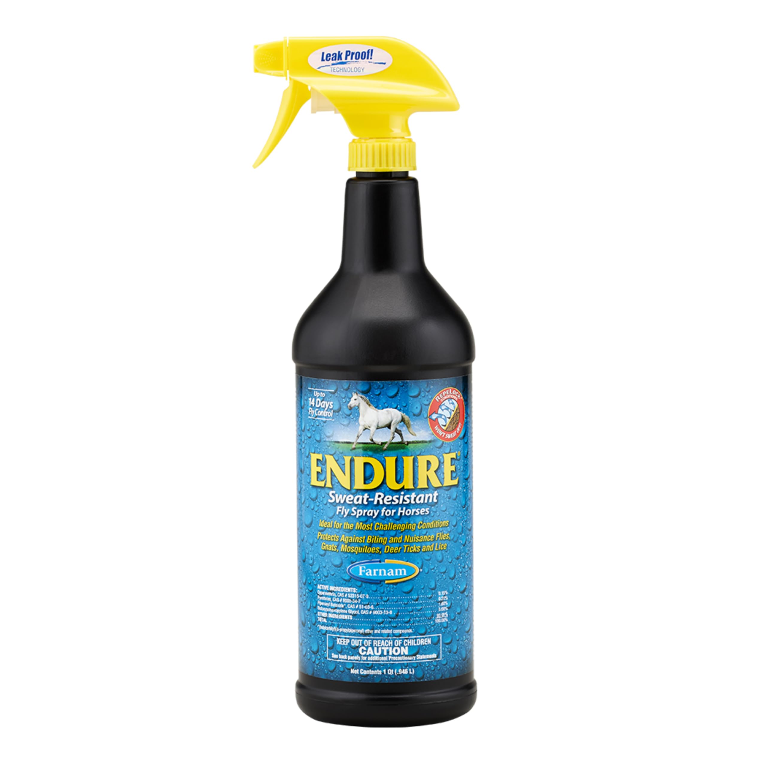 Farnam Endure Schweißresistentes Fliegenspray für Pferde, wirkt bis zu 14 Tage, schützt vor Fliegen, Mücken, Stechmücken, Zecken und Läusen, 946 ml.