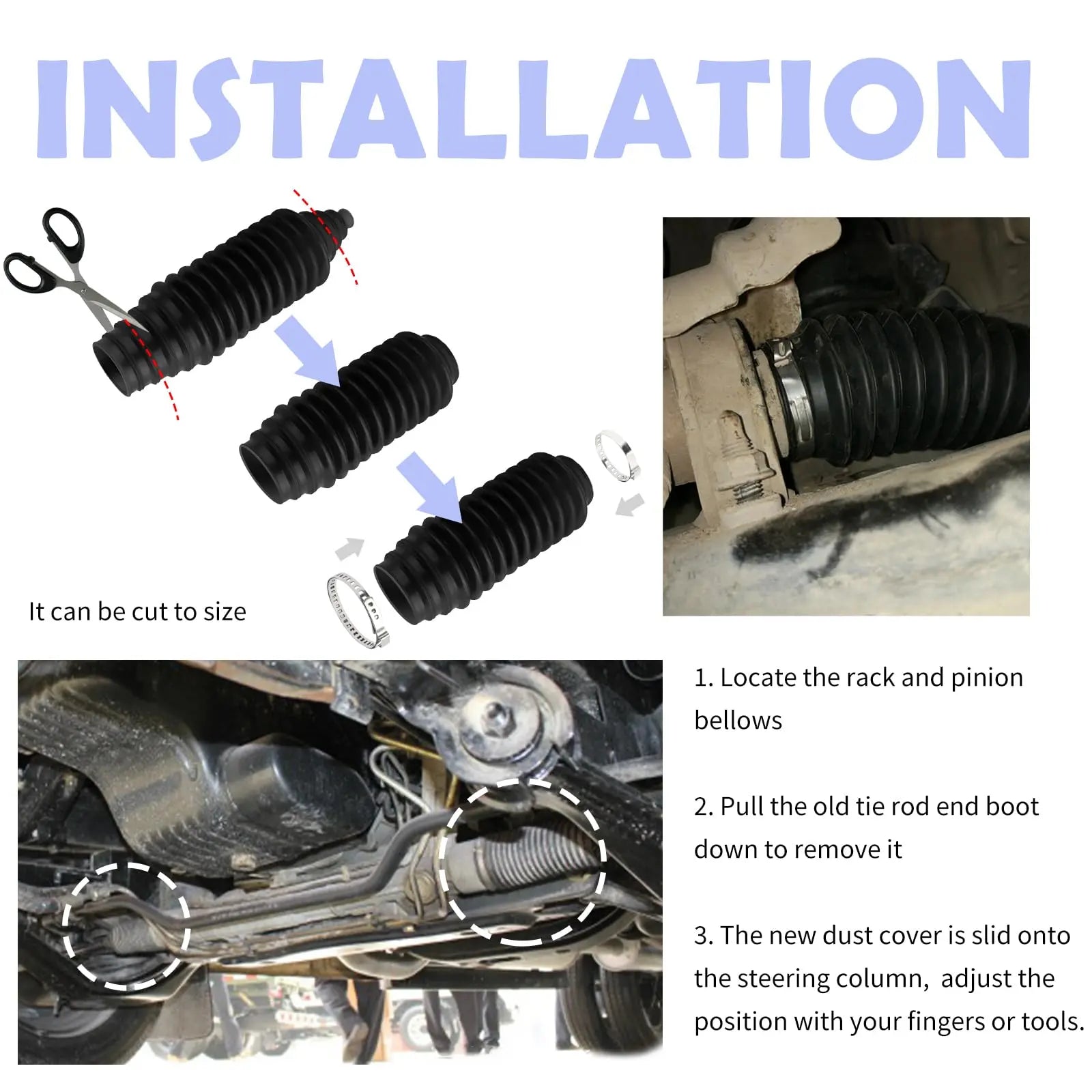 Tie Rod Boot Kit with Pinion Bellow Cable Ties and Clamps,Waterproof & Dustproof Rack and Pinion Boot for Steering System Protection,Silicone Inner Tie Rod Boot Car Accessories (Black)