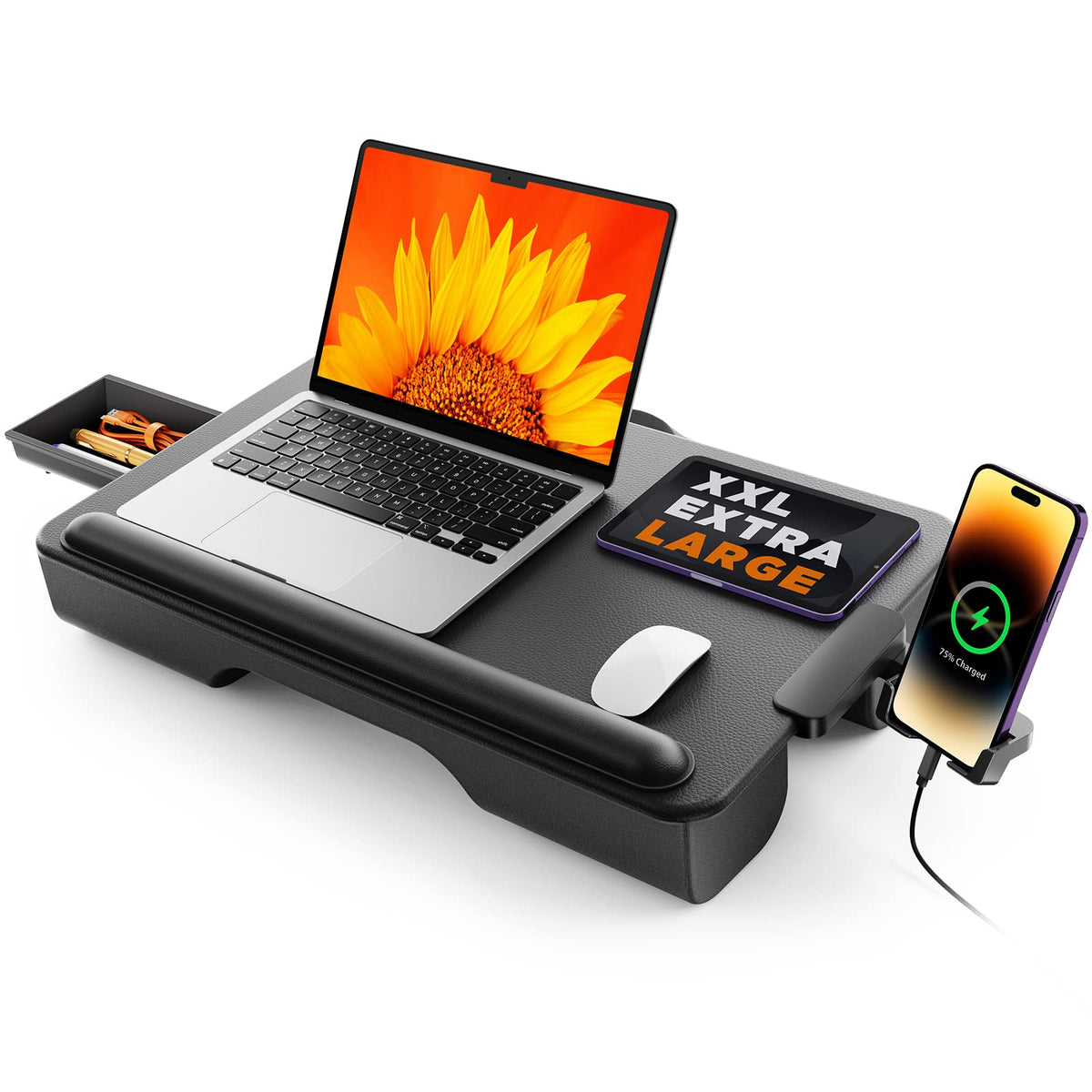 مكتب سايجي للحاسوب المحمول، مكتب حاسوب محمول قابل للنقل للسرير - يناسب الحواسيب المحمولة و MacBook حتى 17 بوصة، صينية خفيفة الوزن للحاسوب المحمول مع درج تخزين، مكتب حاسوب محمول مع وسادة، حامل حاسوب محمول للسرير والأريكة