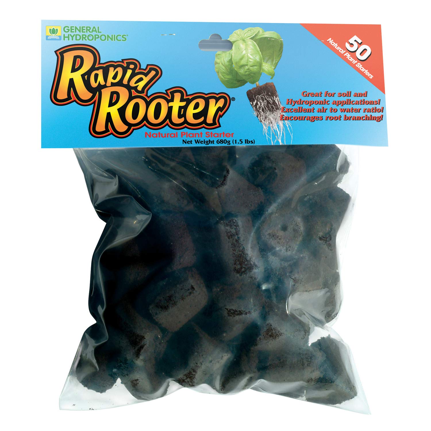 General Hydroponics Rapid Rooter, Anzuchtstopfen für Samen oder Stecklinge, ideal für Erde oder Hydrokultur-Anbausystem, 50 Stopfen