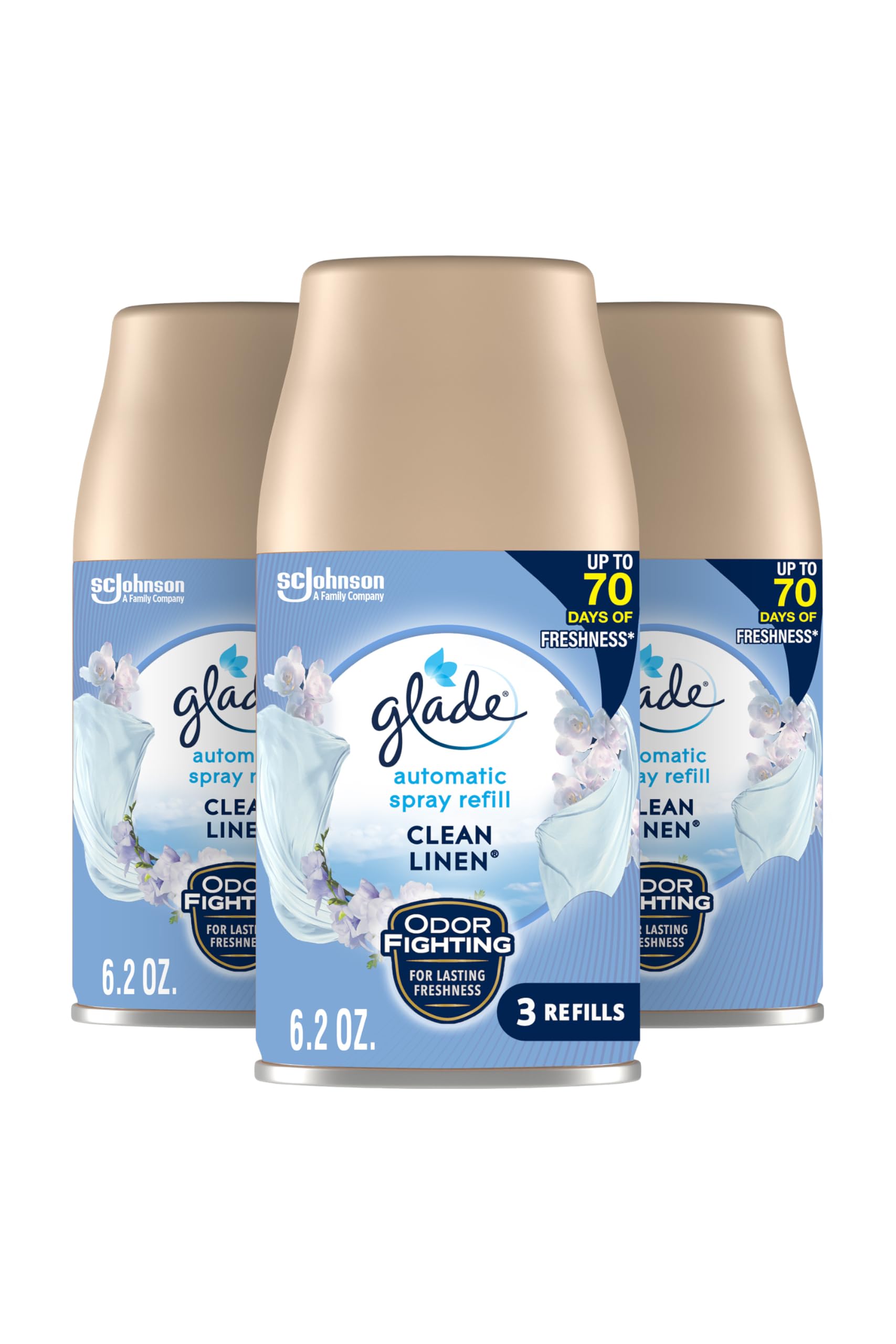 Glade Automatic Spray Nachfüller, Lufterfrischer für Zuhause und Bad, Clean Linen, 175 g, 3er-Pack