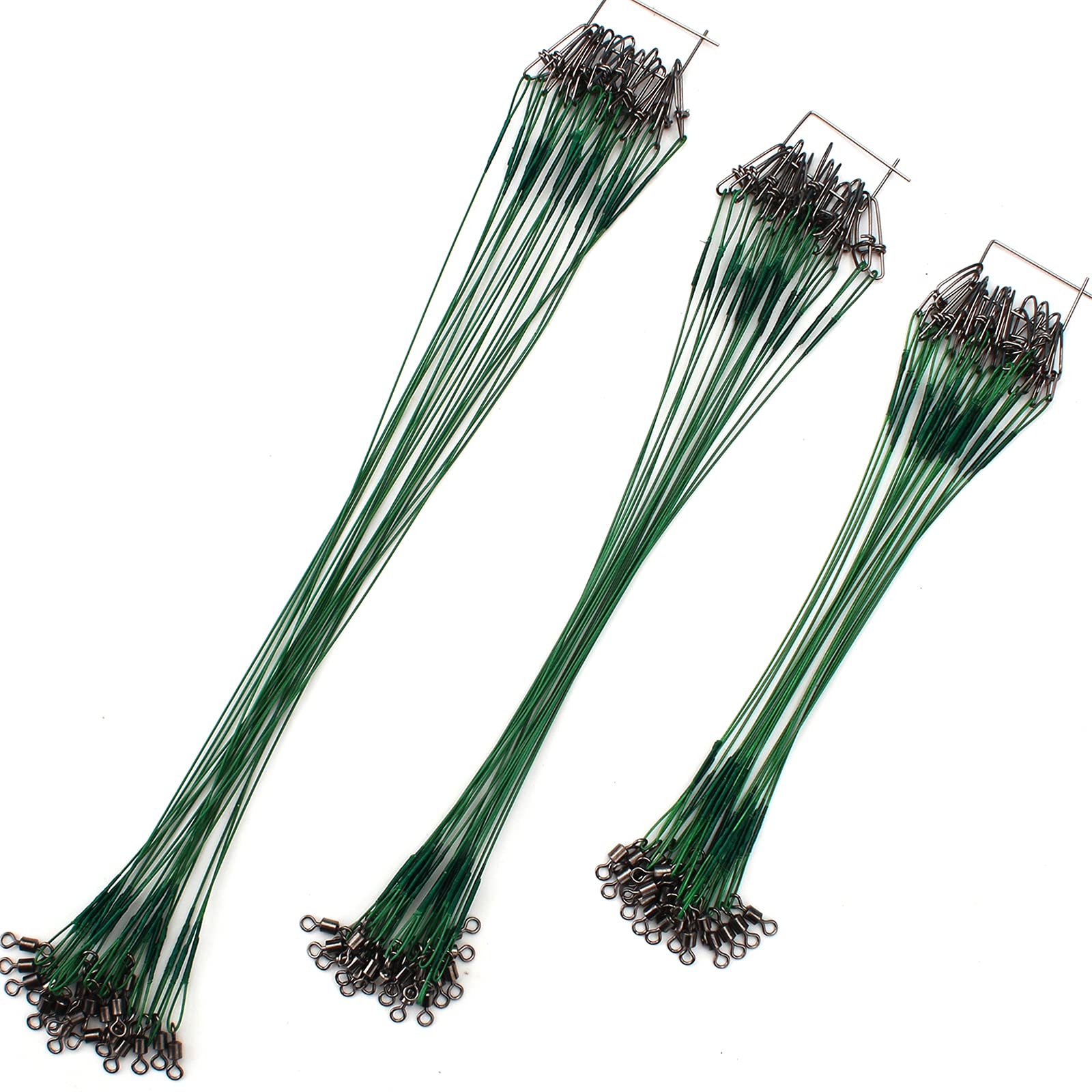 Angelschnurvorfächer, Angelzubehör, Angelschnur, Edelstahldraht, Angelgeräte-Set, mit Wirbeln und Karabinerhaken, für Köder-Rigs oder Haken Grün (3 Größen, 40 Lb Test)