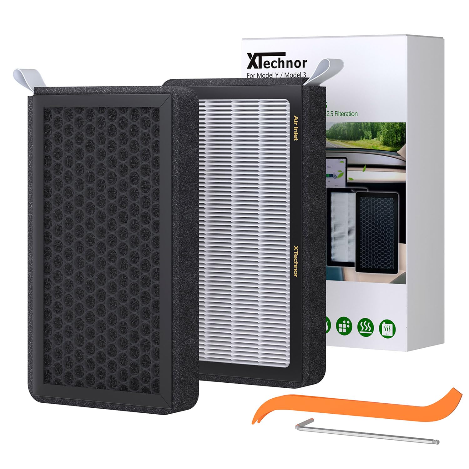 XTechnor HEPA Air Filter for Model Y Model 3 2016-2025, 2 Pack Cabin Air Filter with Activated Carbon