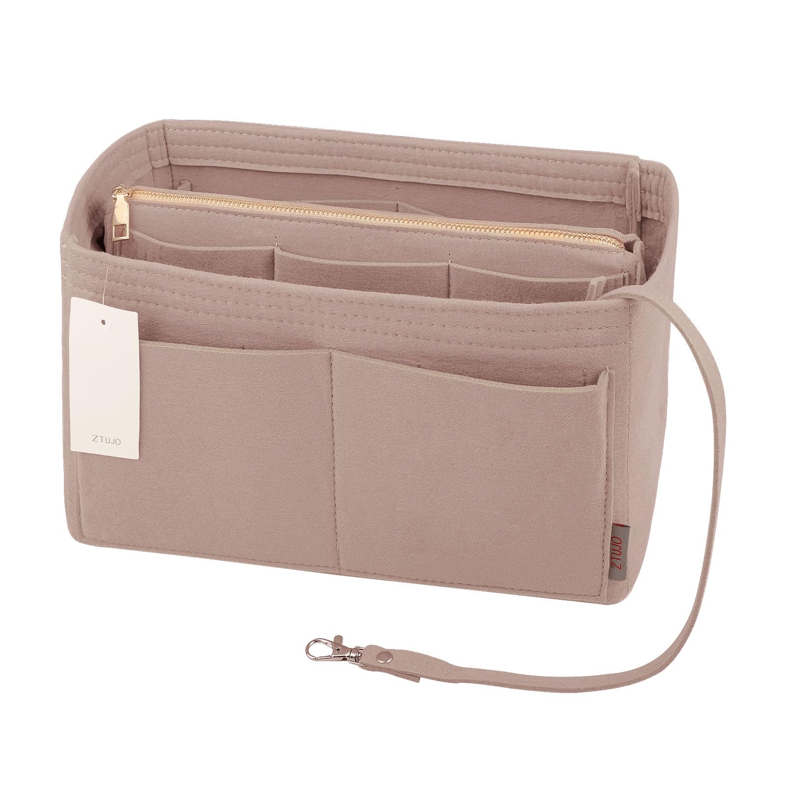 ZTUJO Purse Organizer Insert, Felt Bag Organizer with Metal Zipper, Handbag & Tote Shaper, For Speedy Neverfull Tote, 7 Sizes(Medium, Beige)