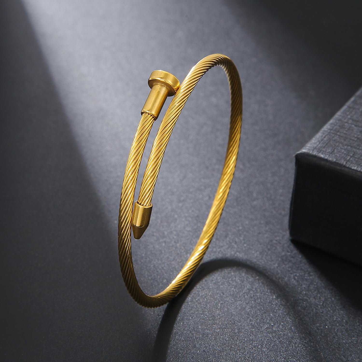 A D. 18 K Gold Plated Love Bangle Bracelet Set Stackable Cubic Zirconia Chain Bracelet Stainless Steel Chain Gold Bangle Bracelets for Women (3 Sets(Tennis,Bangle))