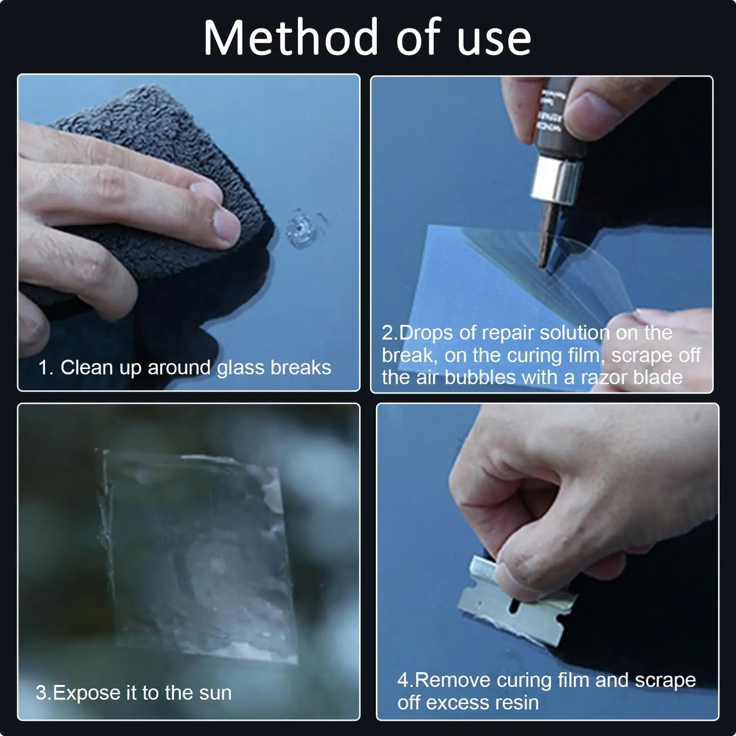 Windshield Crack Chip Repair Kit Quick Fix Car Windows Glass Tool 2 Bottles Used for Scratches