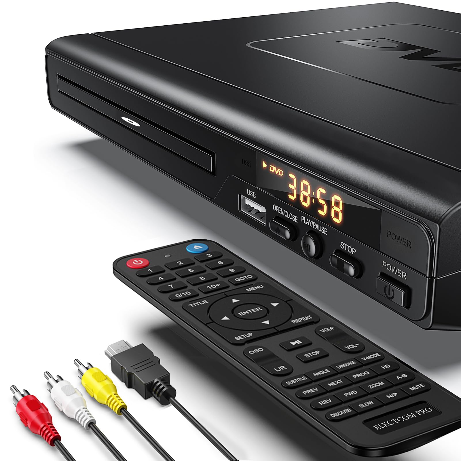 مشغلات أقراص DVD للتلفزيون مع HDMI، ومشغلات أقراص DVD التي تشغل جميع المناطق، ومشغل أقراص DVD بسيط لكبار السن، ومشغل أقراص CD لنظام ستريو المنزل، وكابلات HDMI و RCA متضمنة