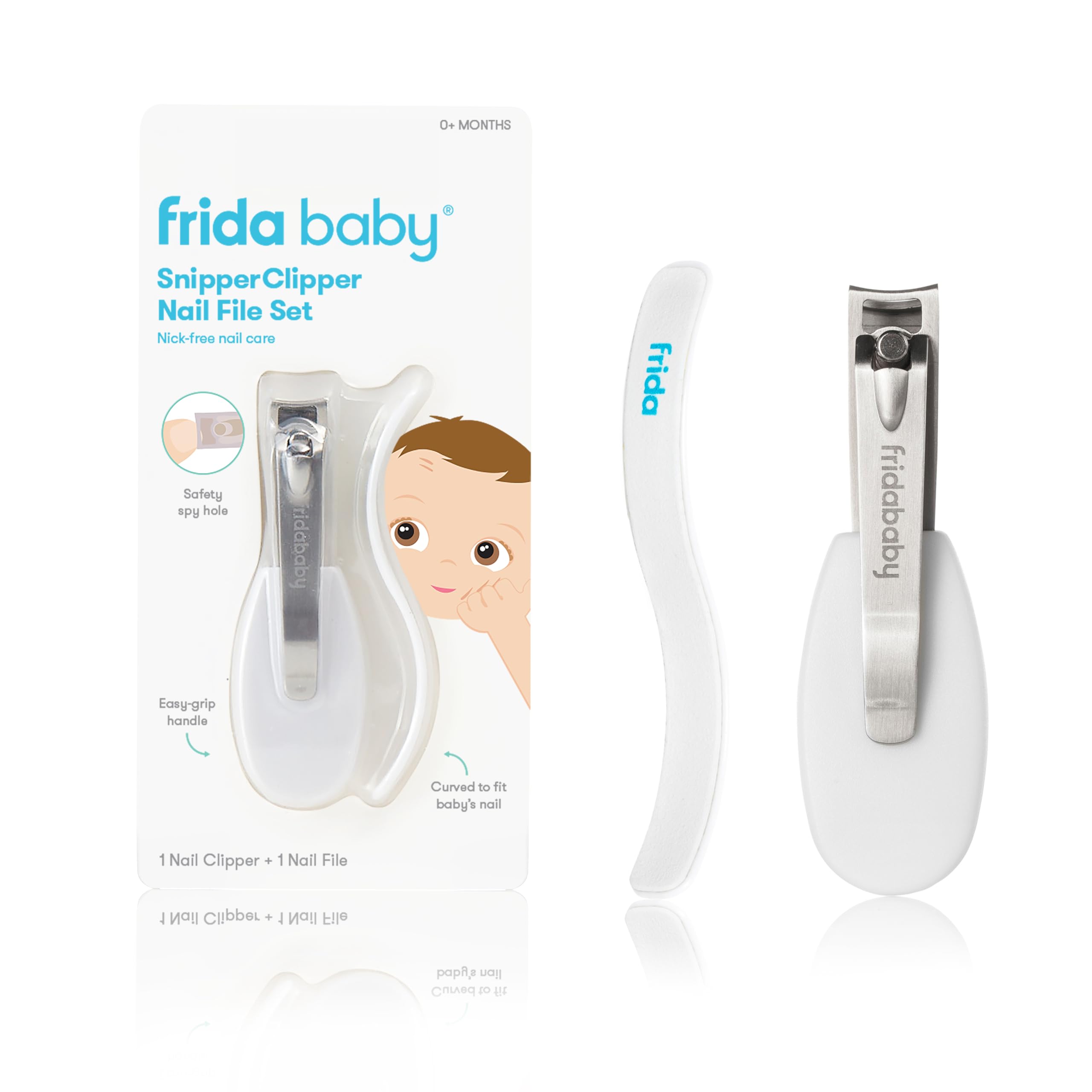 Frida Baby NagelFrida Baby Nagelknipser & Nagelfeile & Polierer für Neugeborene und älter, Sicherheits-Guckloch, nickelfrei, gebogener Knipser für Babynägel