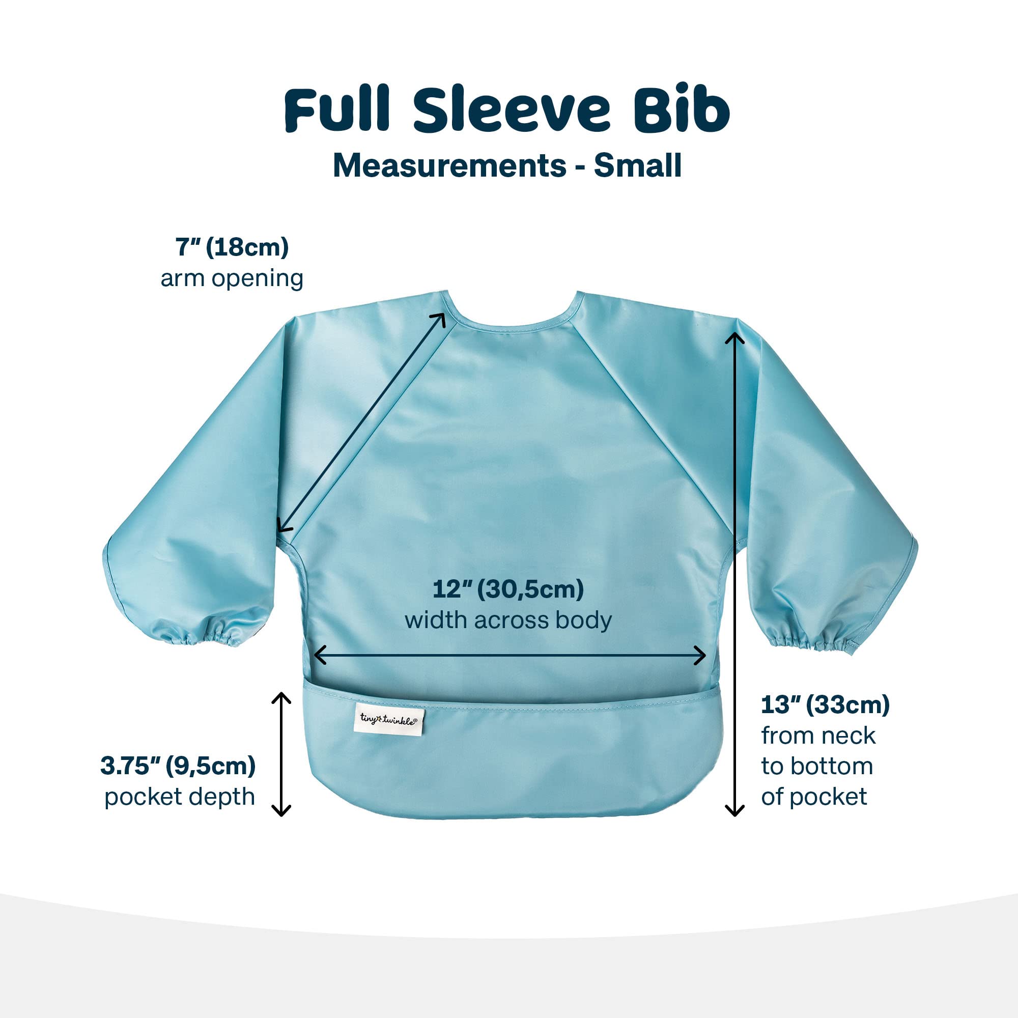 Tiny Twinkle Mess Proof Baby Bibs, 2pk Waterproof Smock Baby Bibs for Eating, Machine Washable Long Sleeve Bibs, Baby Led Weaning, Toddler Bibs, BLW Supplies (Slate Olive, Small 6-24 Months)