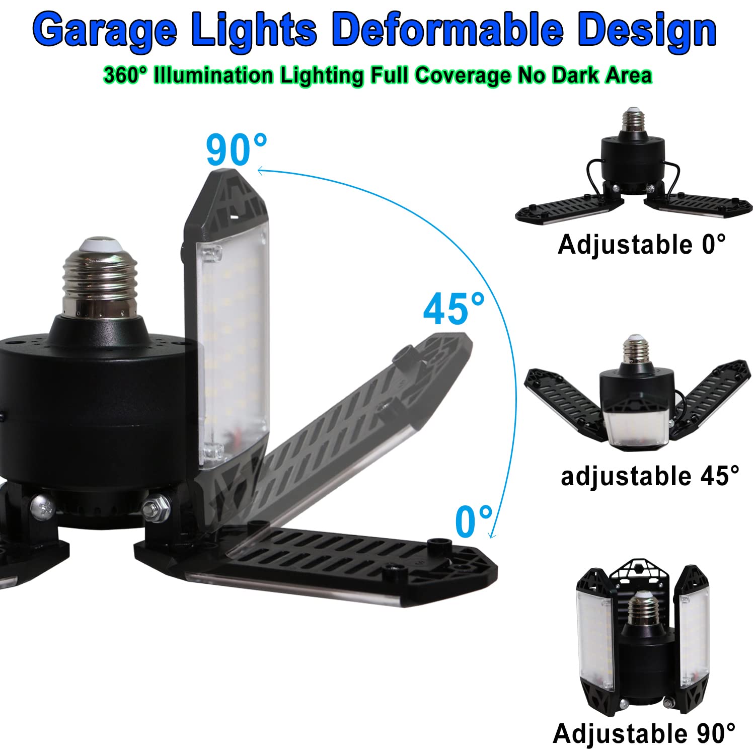 LED Garage Light, 80W 8000 Lumen Ceiling Lights with 3 Adjustable Panels, 6500K Daylight Light Bulb Fixture LED Lights for Garage, Workshop