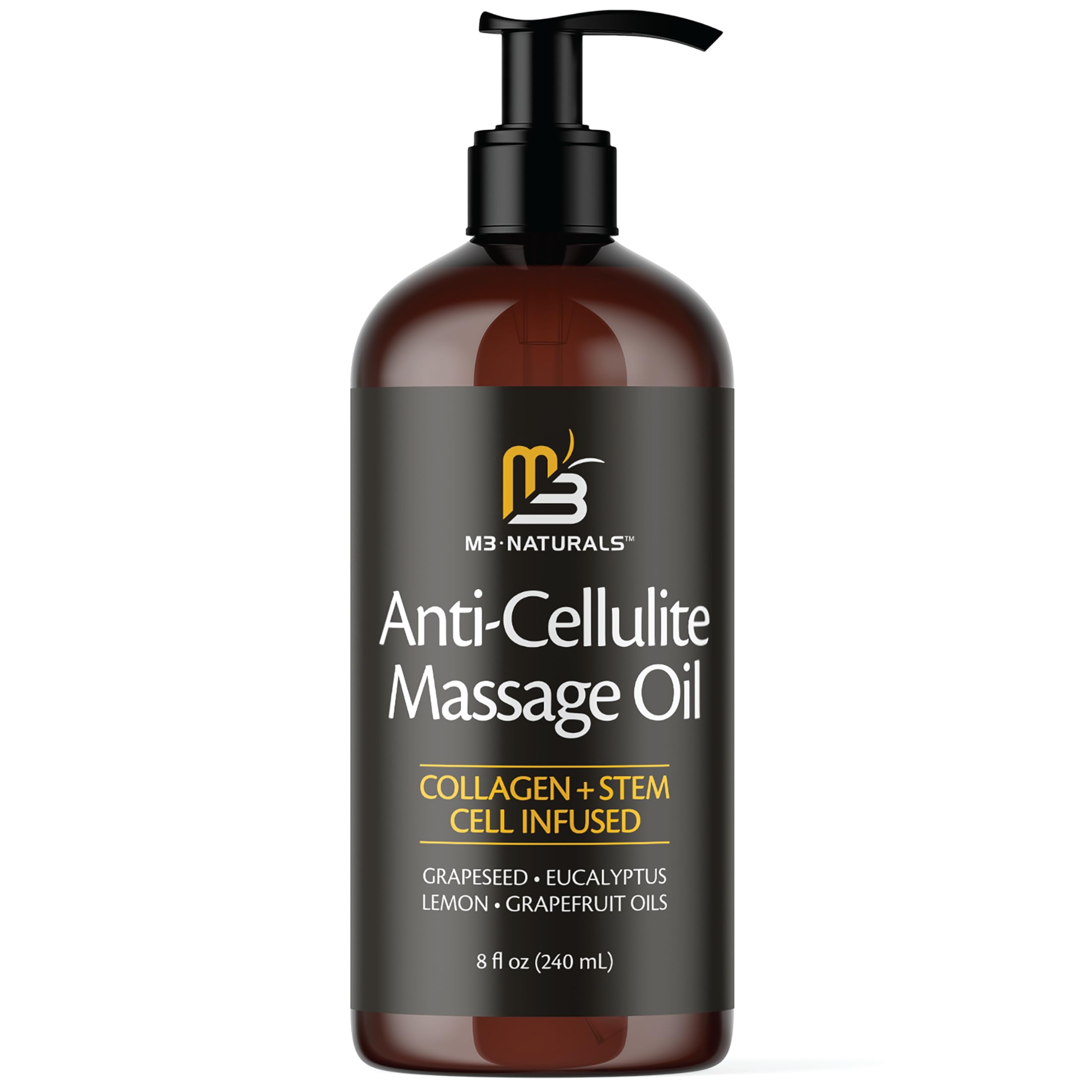 Straffendes Körpermassageöl mit Kollagen & Stammzellen – Hilft, das Erscheinungsbild von Cellulite zu glätten & die Hautstruktur zu verbessern – Erfrischendes Aromatherapie-Körperöl für Beine & den ganzen Körper – 236 ml von M3 Naturals