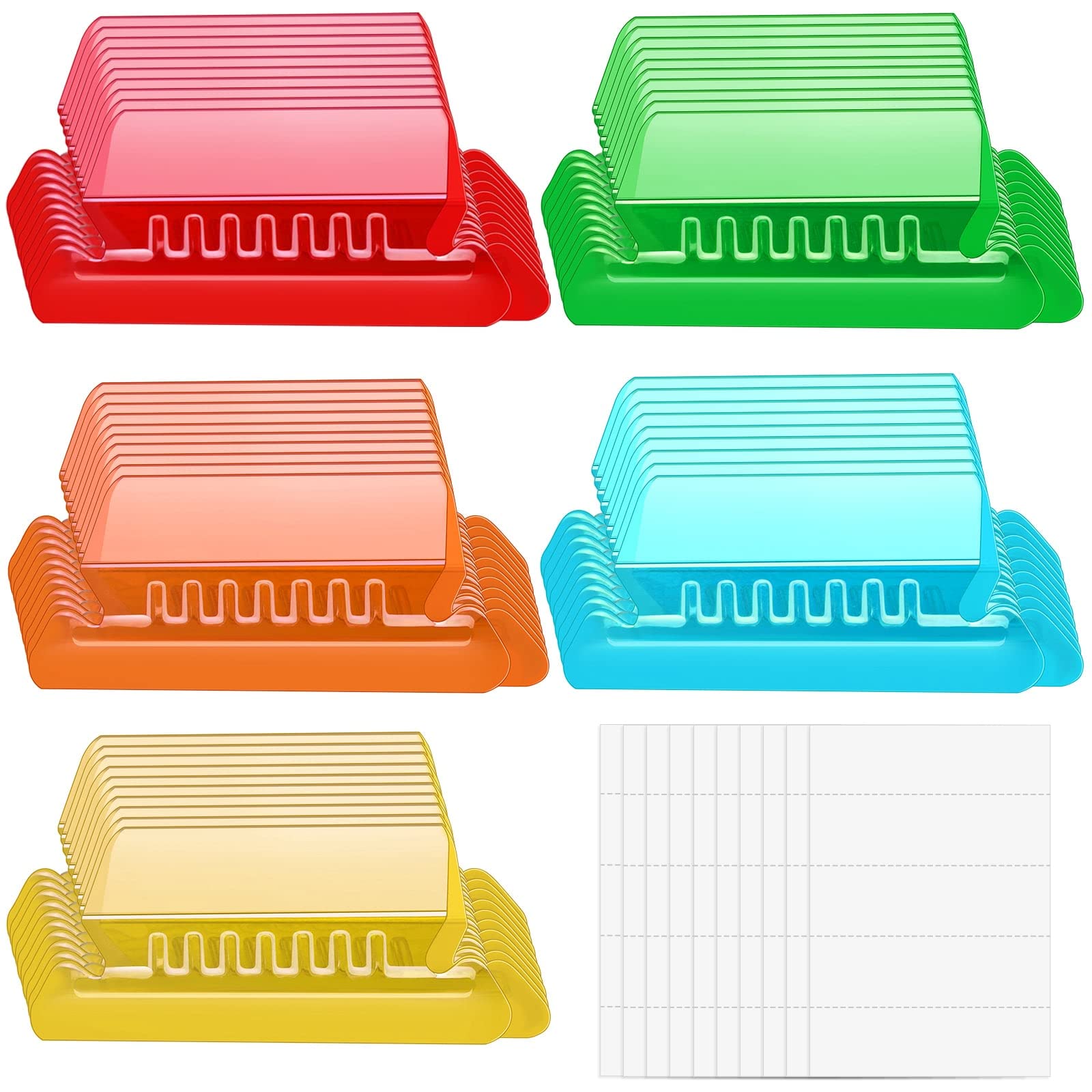Hängeregister-Reiter, Paxcoo 50 Sets Hängeregister-Reiter und Beschriftungsschilder, Plastikreiter für Hängemappen, Mehrfarbig