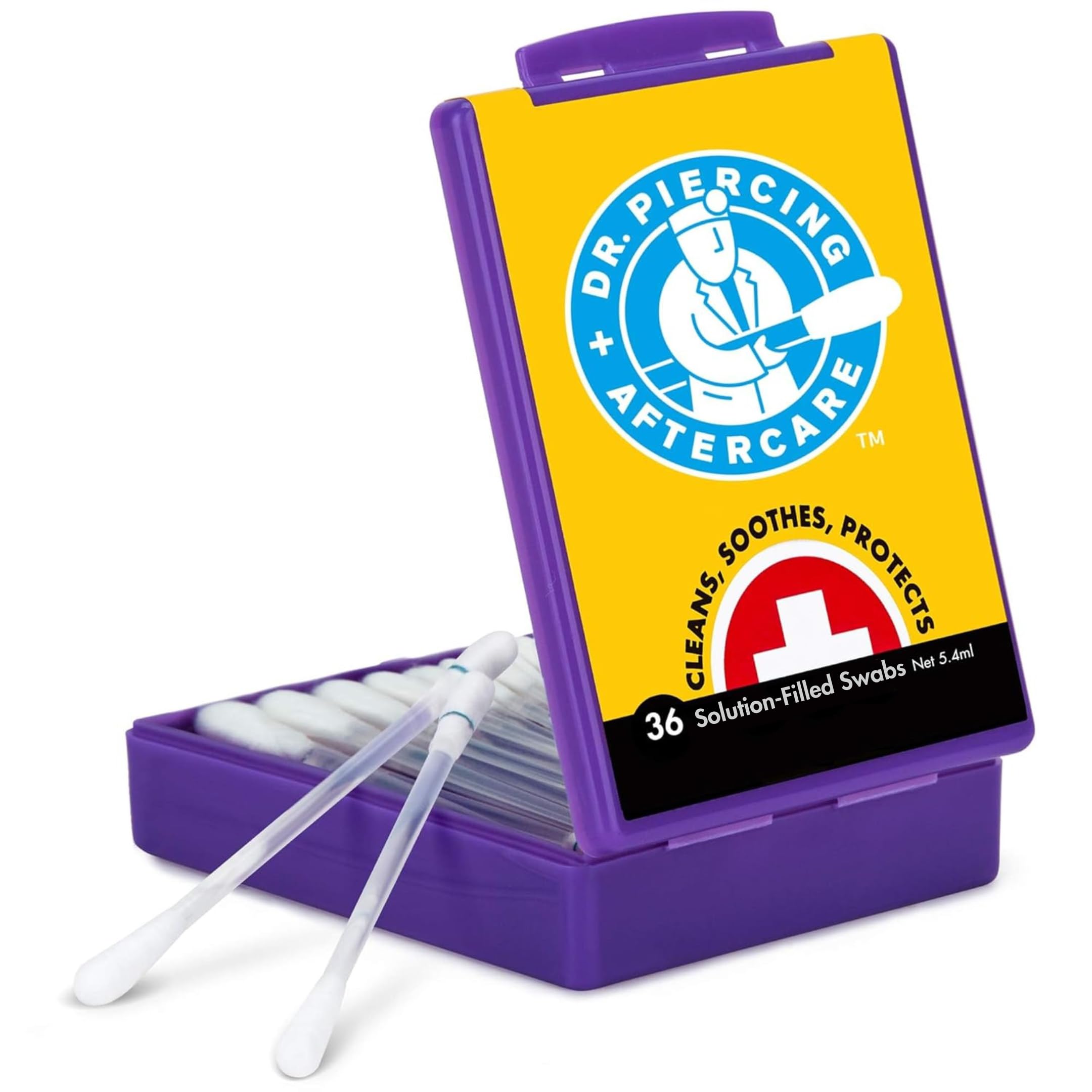 Dr. Piercing Aftercare Swabs – Piercing Bump Saline Solution zur Reinigung von Ohrring-, Nasen-, Bauchnabel- und Ohrpiercings – Sanfte Salzwasserlösung für ein erfrischendes Erlebnis – 36 einfach anzuwendende Tupfer (1er-Pack)