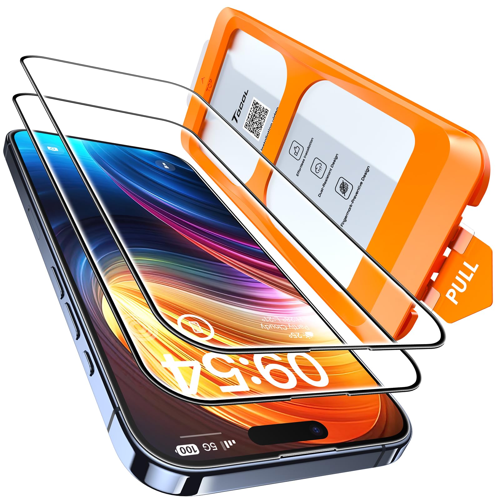 TOCOL for iPhone 15 Pro Max Screen Protector 9H Hardness Military Grade Shatterproof HD Tempered Glass for Full Coverage Easy Installation 2 Pack