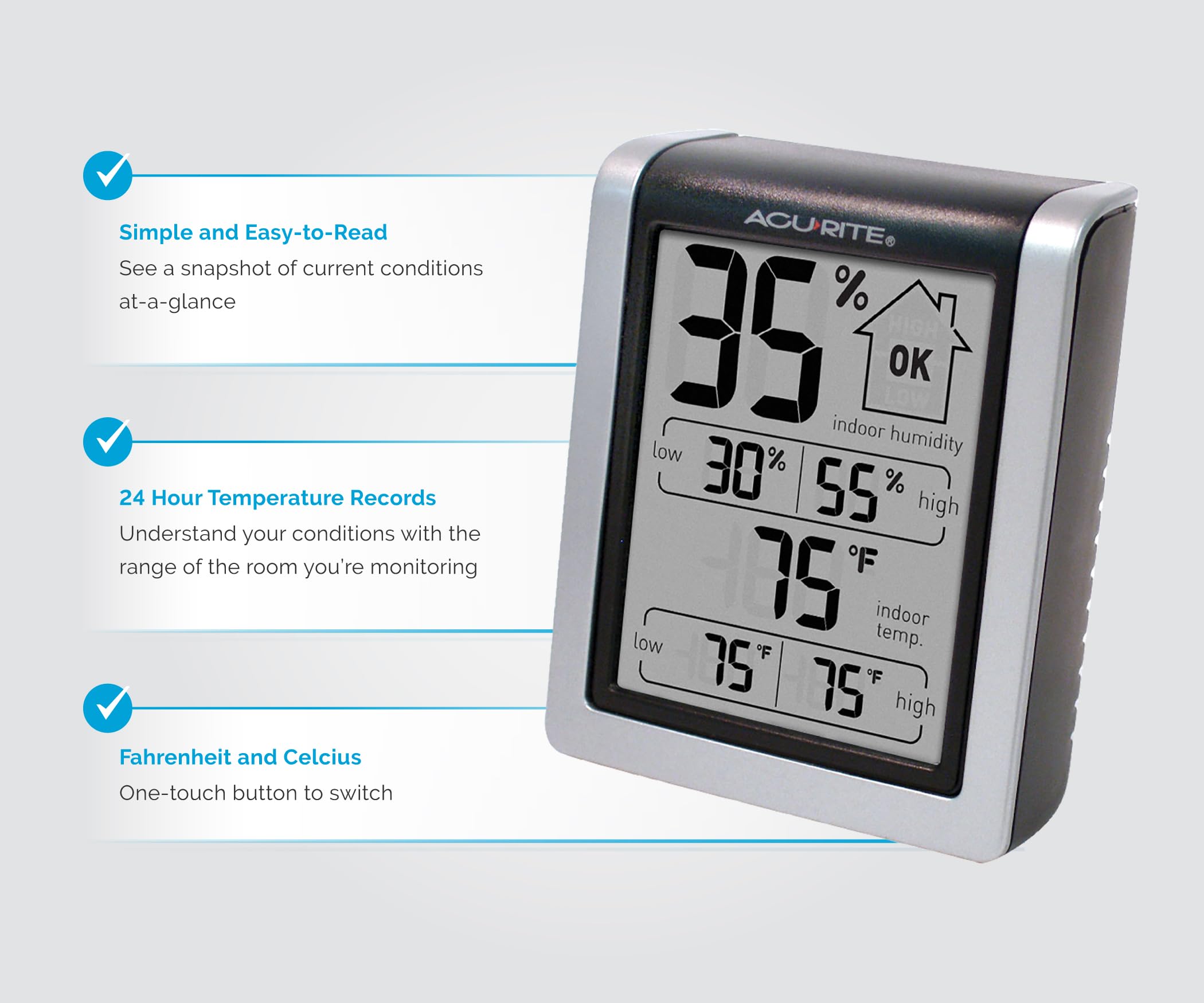 AcuRite Wireless Digital Indoor Thermometer and Hygrometer Monitor for Inside Temperature and Humidity Measurements (00613)