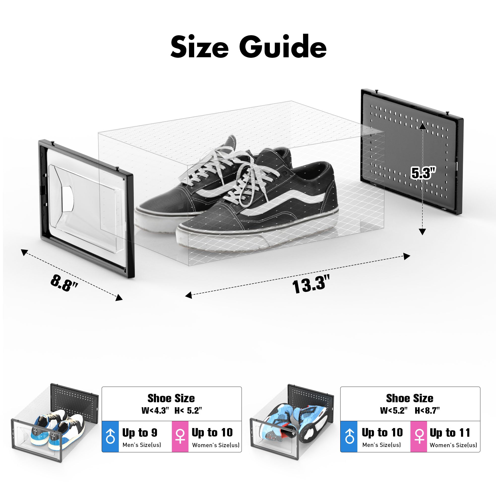 Foluck Shoe Storage Box, 15 Pack Clear Plastic Stackable Shoe Organizer for Closet, Interlocking Design Shoe Container Bins for Sneakers, Foldable Shoe Rack with Lids, Black