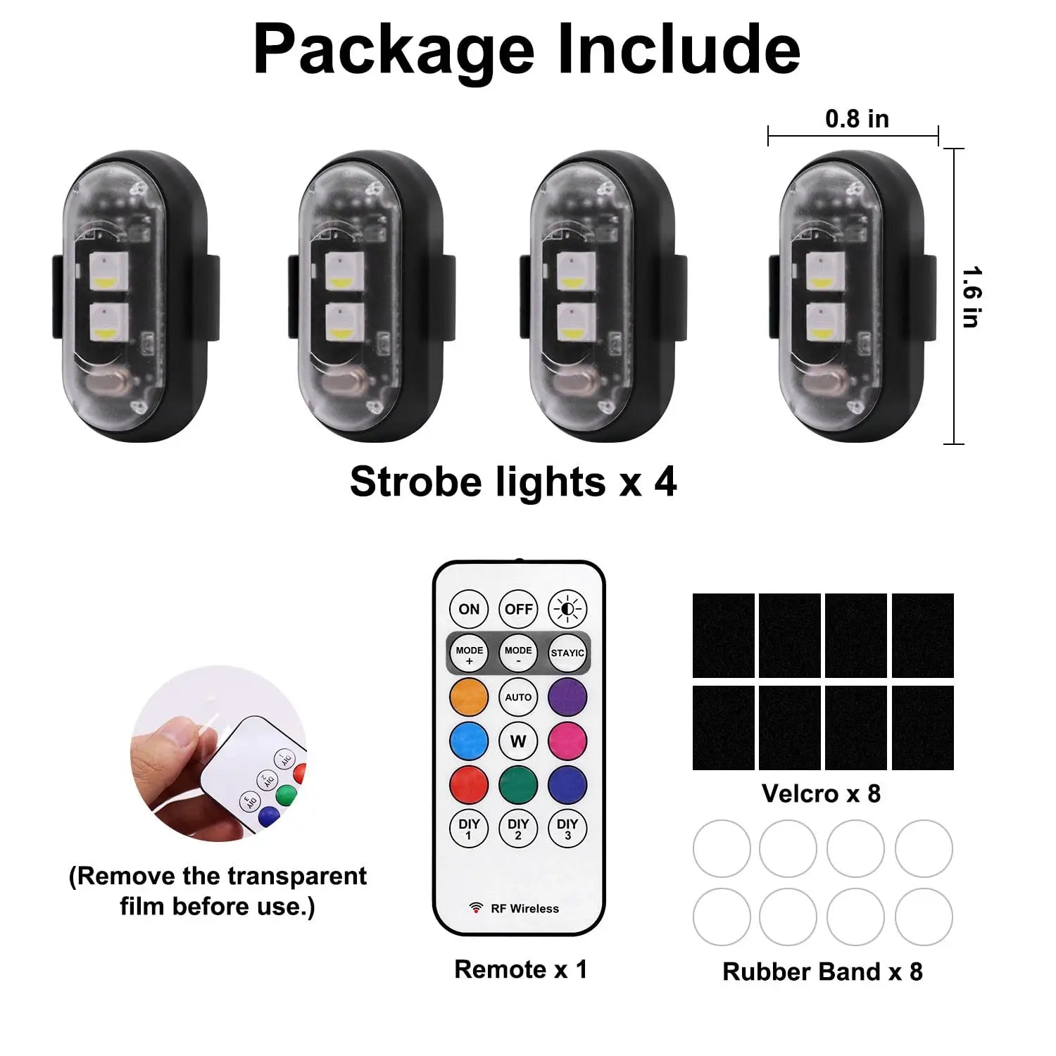 4PCS Wireless LED Strobe Lights with Remote Control, 8 Colors USB Charing Waterproof Anti-Collision Led Emergency Warning Lights for Car Motorcycle Drone Aircraft Bike