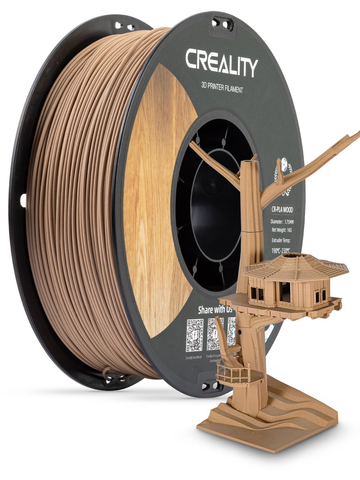 Creality Wood Filament PLA, 3D Printer Filament 1.75 mm, Smooth Silk Texture, Toughness, 1kg(2.2lbs)/Spool Printing Filament, for All FDM Printers (Wood)
