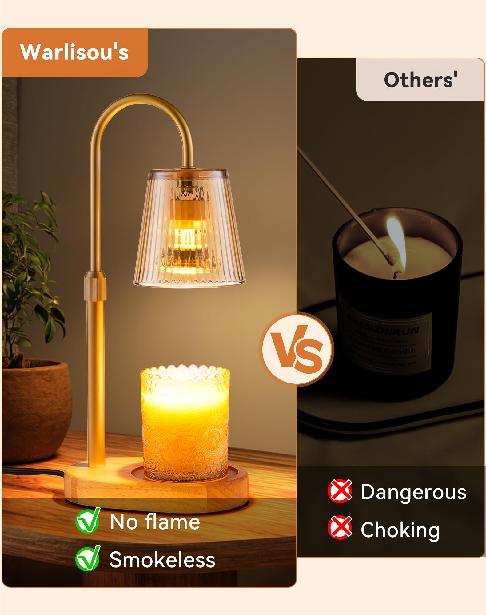 Adjustable Candle Warmer Lamp with Timer - Electric Light Wax Warming Dimmable Flameless Top Melter Heater Melting Heating Height Small Jar Candles Gifts Women Mom Birthday Home Desk Modern Decor