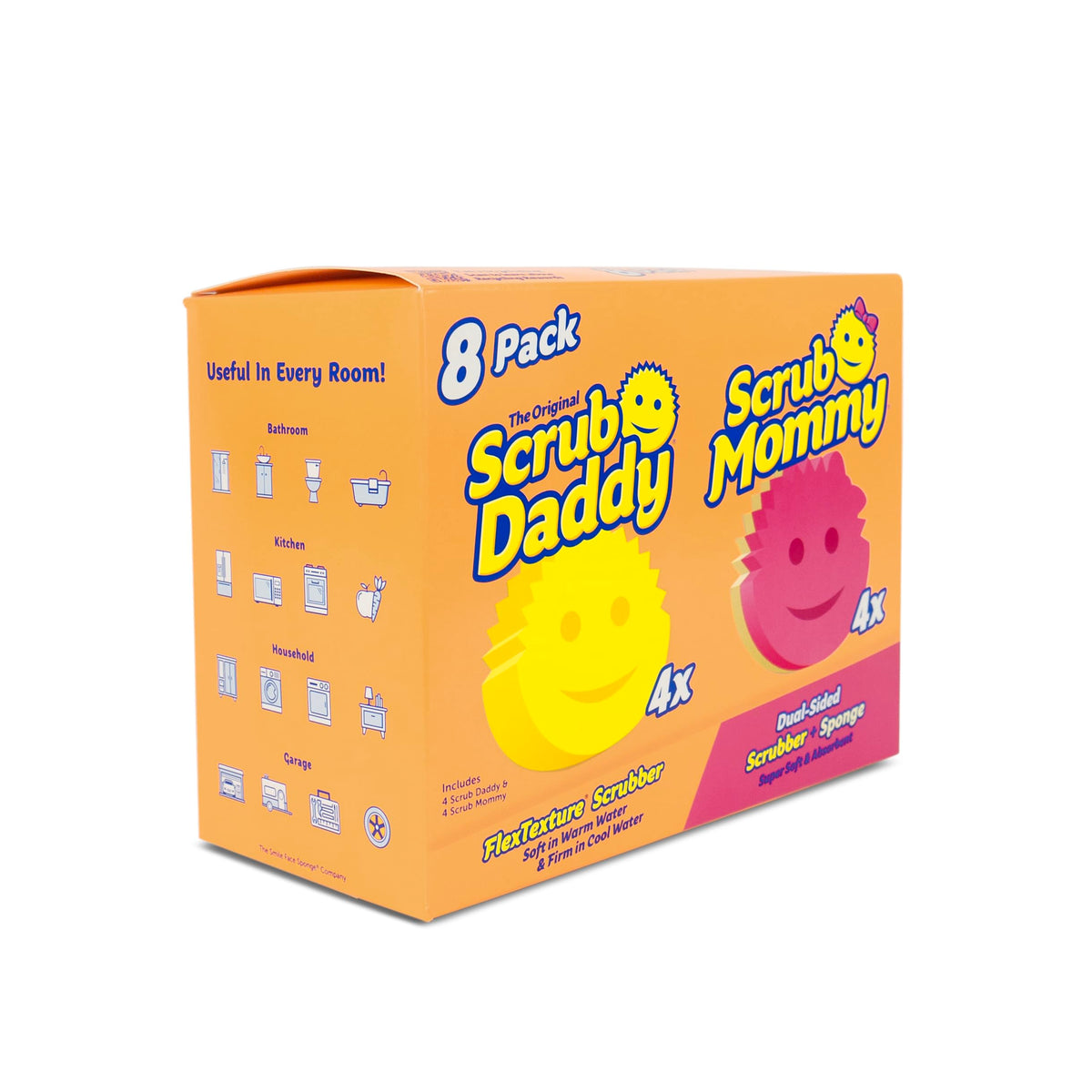 Scrub Daddy 4 إسفنجات سكرب دادي و 4 إسفنجات مطبخ سكرب مامي - خالية من الخدوش للأطباق والتنظيف متعدد الأغراض - خالية من BPA ومصنوعة من رغوة البوليمر - مقاومة للبقع والرائحة (عبوة من 8)