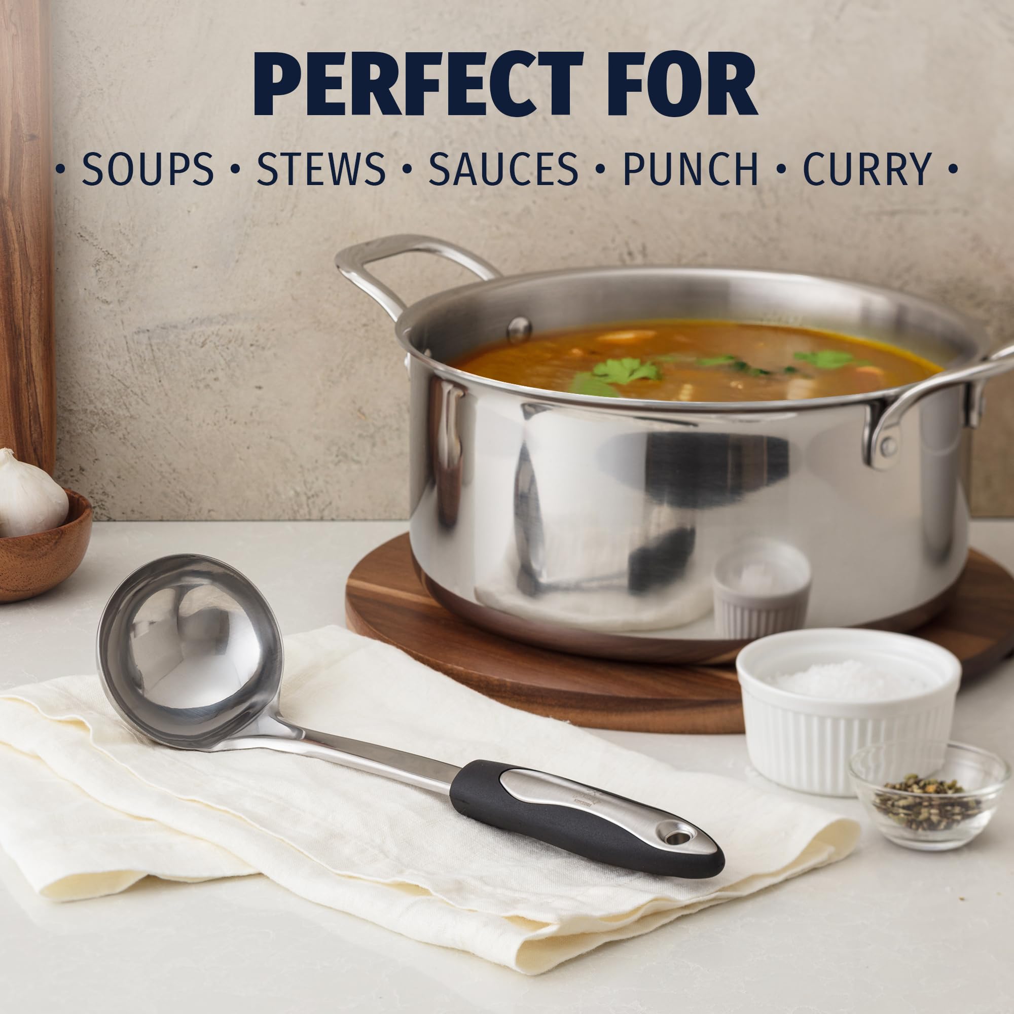 Zulay Kitchen Premium Soup Ladle – 12" Stainless Steel with Non-Slip Silicone Handle