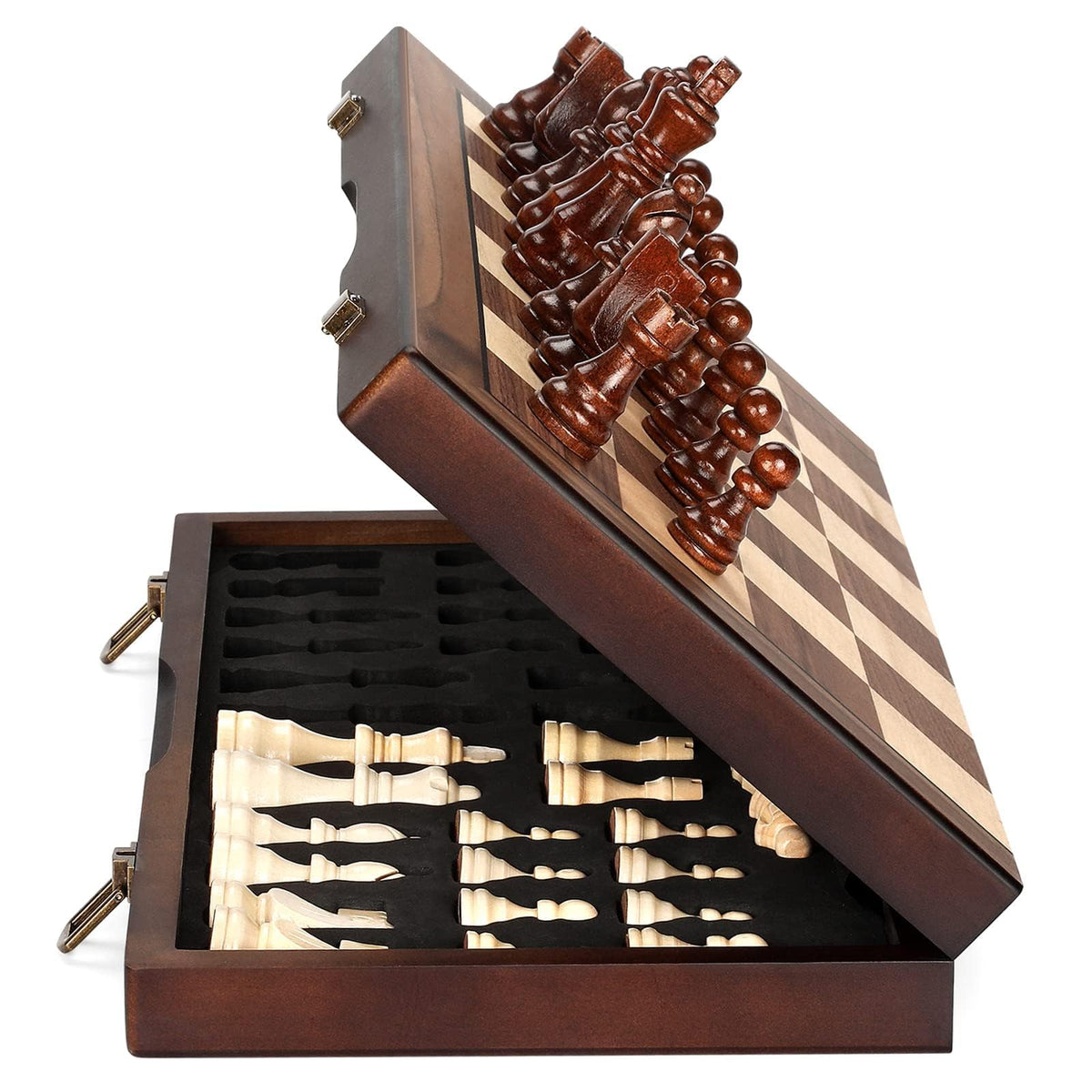 Magnetisches Schachspiel aus Holz für Erwachsene und Kinder, 15 Zoll Schachbrett mit handgefertigten Figuren, faltbares, tragbares Reise-Schachspiel, einzigartiges Schachset für Turniere, Profis und Anfänger