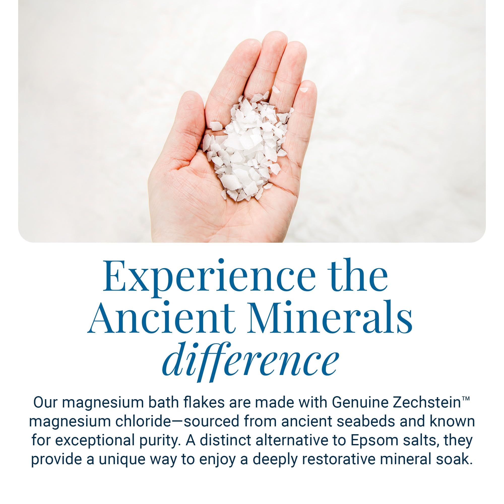 Ancient Minerals Magnesium Bath Flakes of Pure Genuine Zechstein Chloride - Resealable Magnesium Supplement Bag That Will Outperform Leading Epsom Salts 1.65 lbs