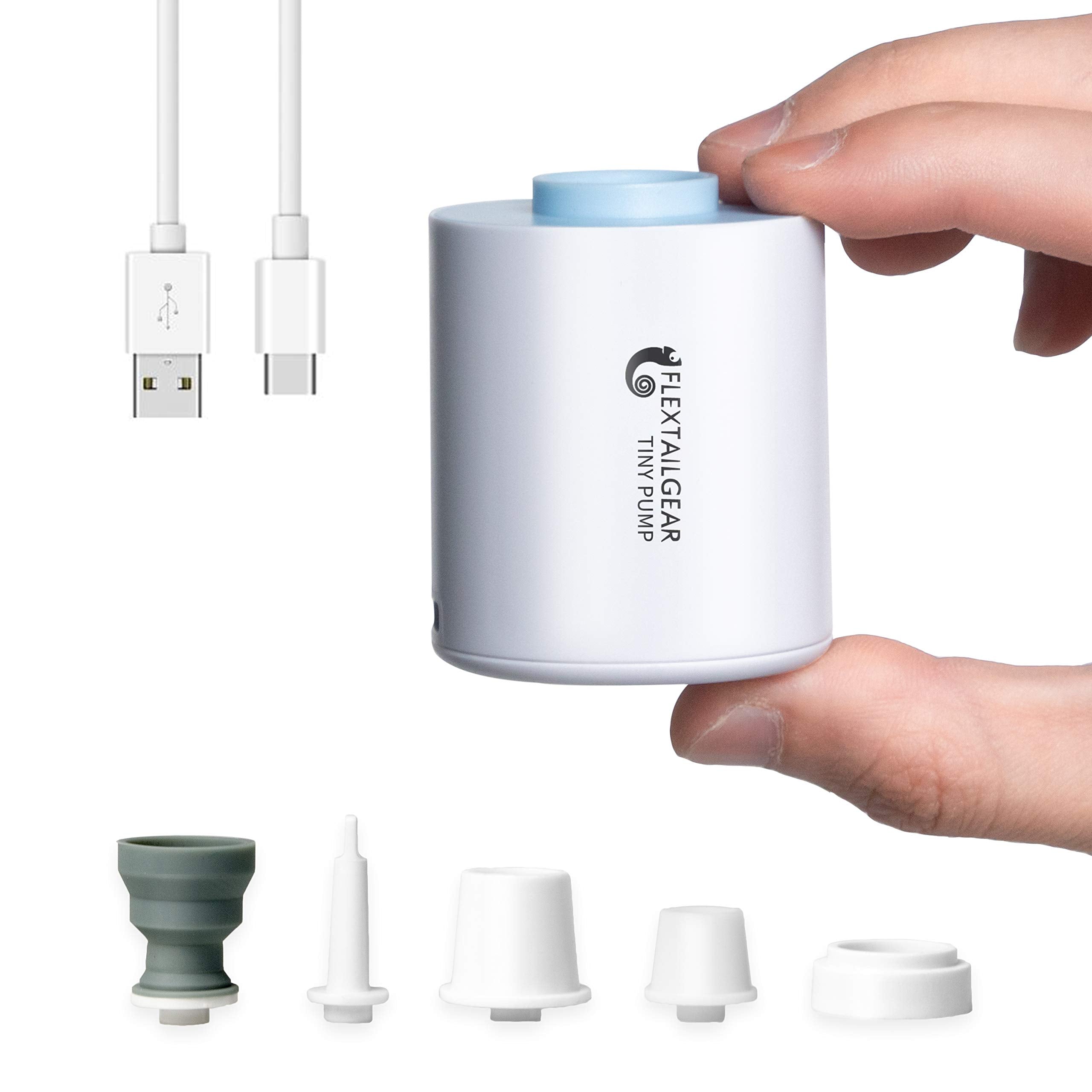 FLEXTAILGEAR Luftpumpe für Schlauchboote, winzige tragbare Luftpumpe, Ultra-Mini-Pumpe mit 1300 mAh wiederaufladbarem Akku zum Aufblasen/Entleeren für Pool-Schwimmkörper, Luftmatratzen, Vakuum-Aufbewahrungsbeutel (Blau)