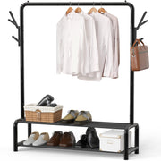 Simple Houseware 52-Inch Freestanding Closet Garment Rack with Storage Shelves and Coat/Hat Hooks, Black