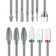 Depvko 13PC Nail Drill Bits Set, Drill Bits for Nails, 3pcs Tungsten Carbide Drill Bits+ 3pcs Ceramic Efile Nail Drill Bits+ 6pcs Cuticle Drill Bits+ 1pcs Brush, 3/32 inch Nail Bits for Nail Drill