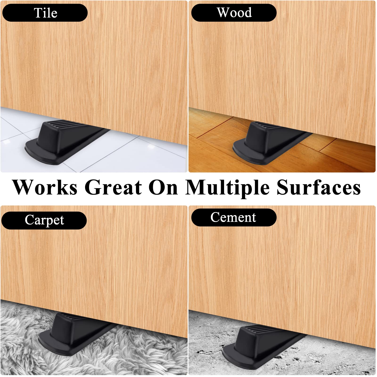 4 Pack Door Stoppers for Bottom of Door, Rubber Door Stopper Wedge, Sturdy Stackable Door Stops for Floor