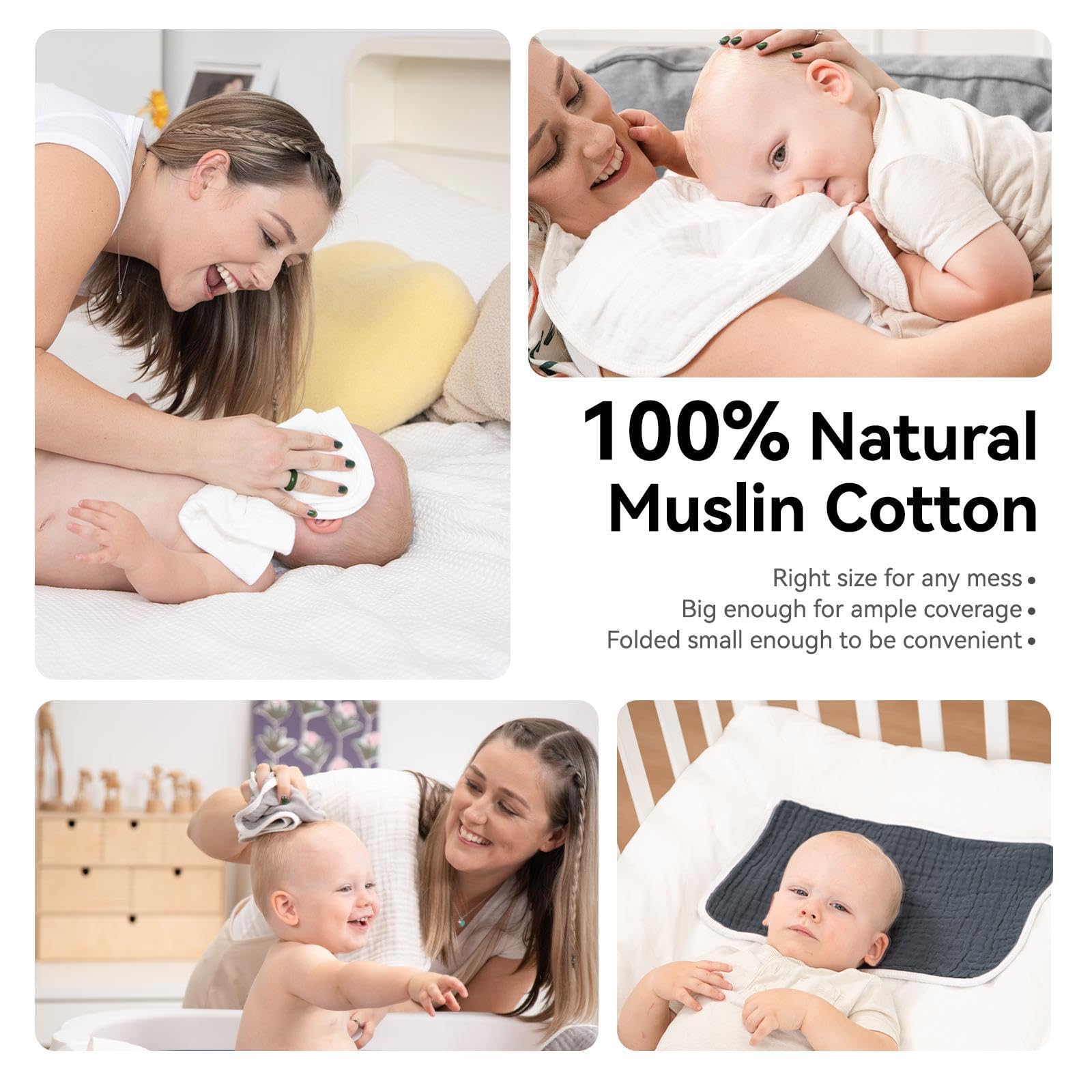 Synrroe Muslin Burp Cloths 4 Pack Large 20" by 10" 100% Cotton 6 Layers Extra Absorbent and Soft