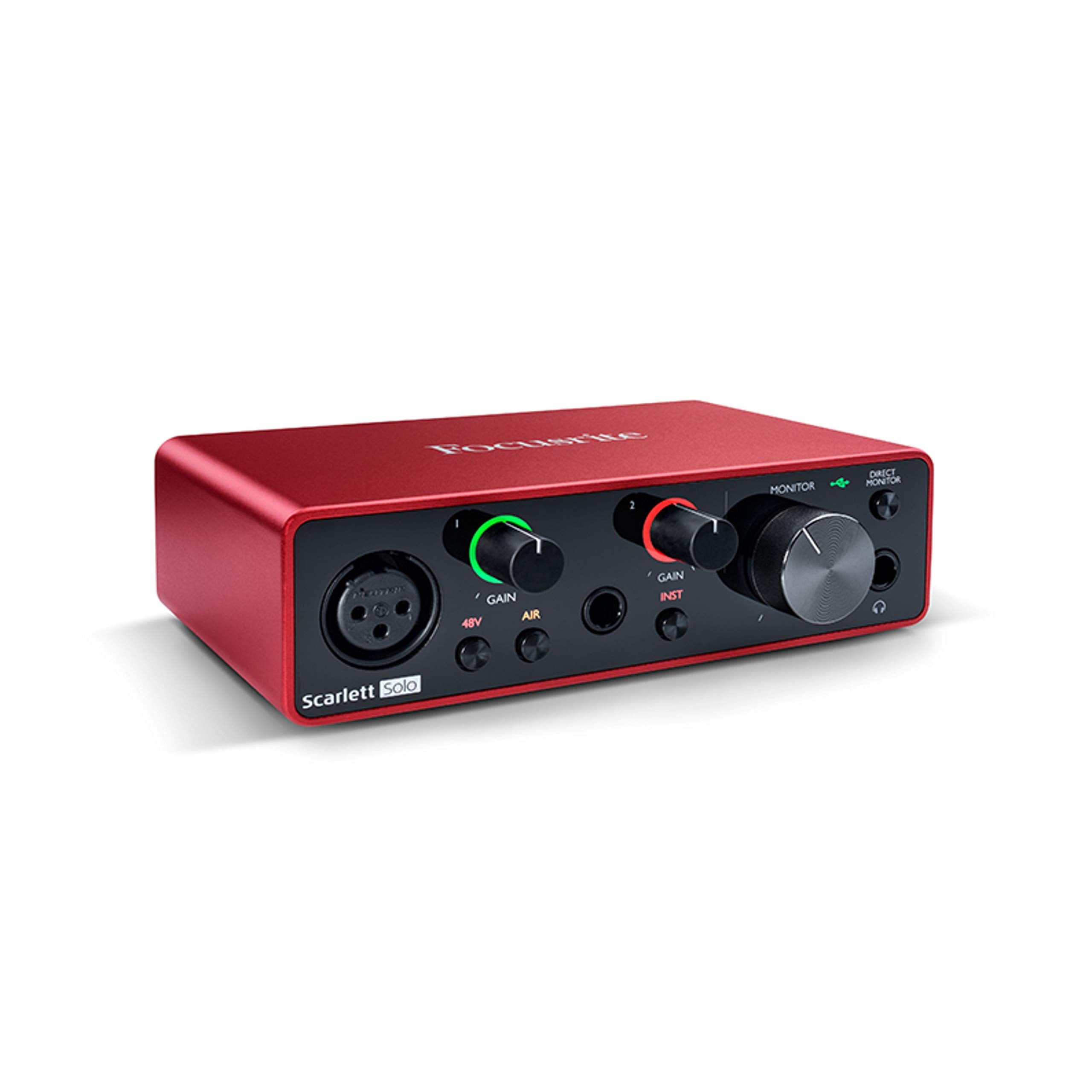 Focusrite Scarlett Solo 3. Gen USB Audio-Interface für Gitarristen, Sänger, Podcaster oder Produzenten zur Aufnahme und Wiedergabe von Sound in Studioqualität