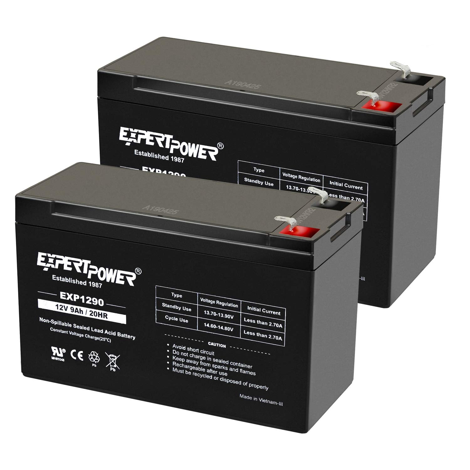 ExpertPower 12V 9Ah Versiegelte Blei-Säure-Batterie mit F2-Anschlüssen (6,35 mm)/2er-Pack