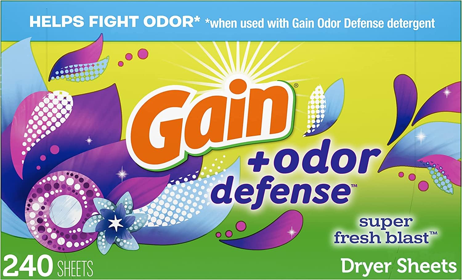 Gain + Odor Defense Trocknertücher, Super Fresh Blast Duft Weichspülertücher, 240 Stück