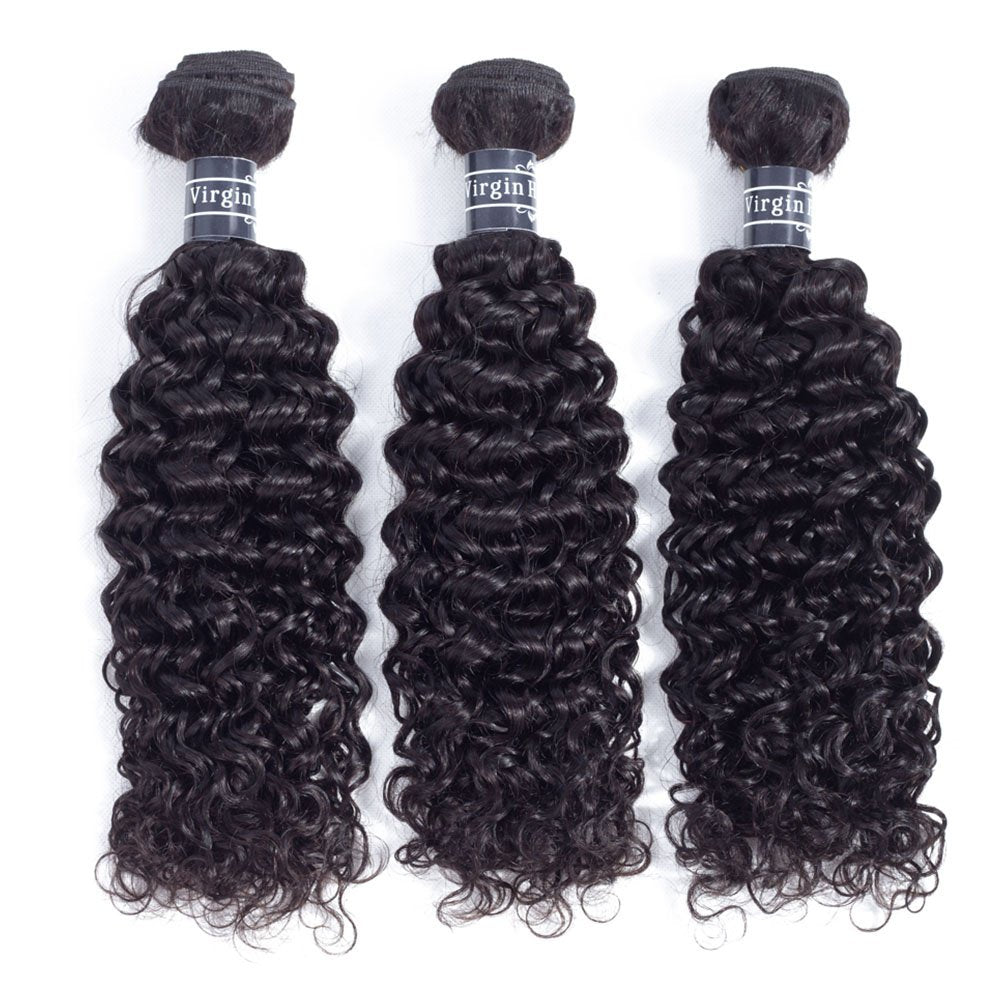 Amella Hair 8A Brazilian Curly Virgin Kinky Human Hair Weave 3 Bundles (14 16 18 Inch, 285g) Unprocessed Weft Extensions Natural Black