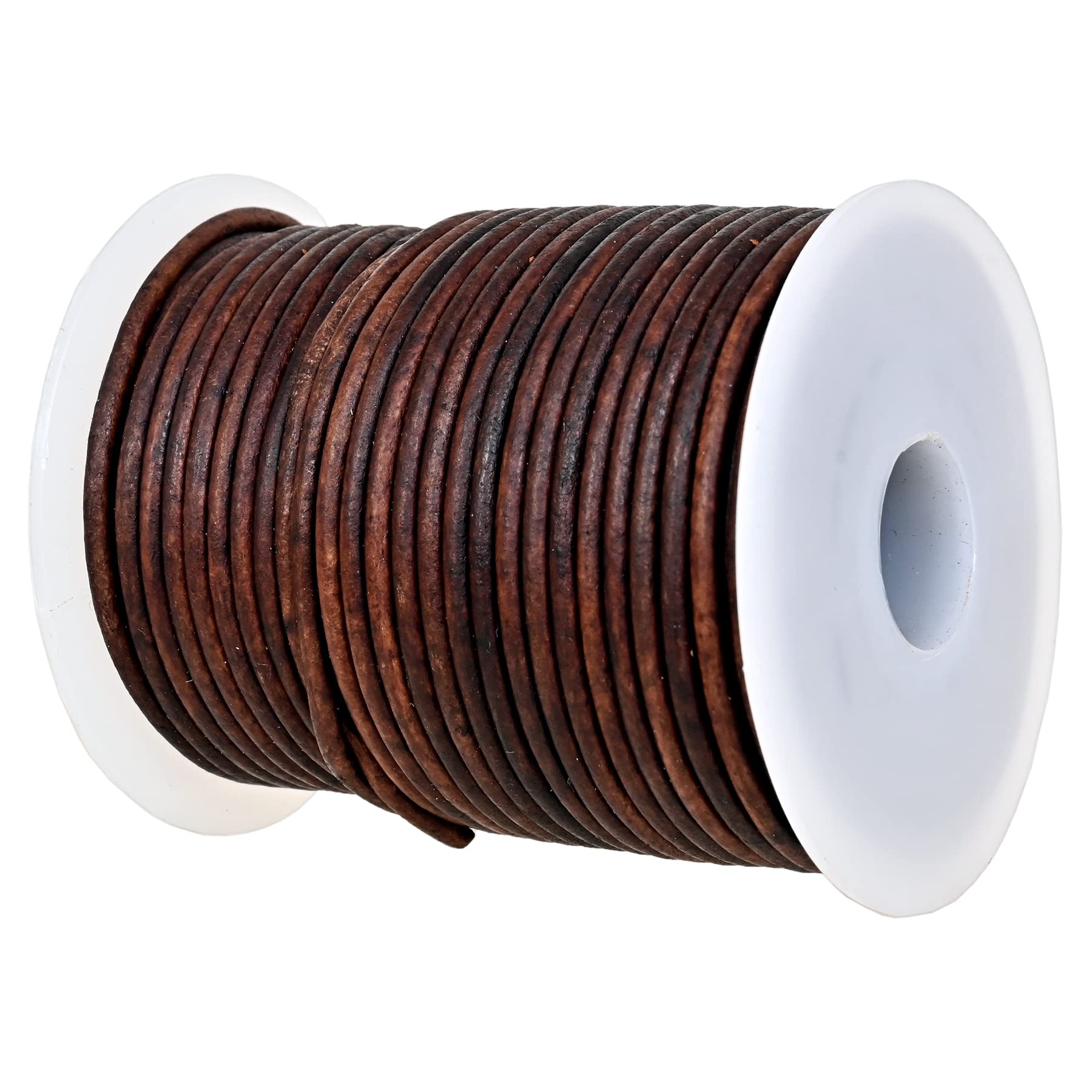 GENIQUE Echtes Rundlederband für die Schmuckherstellung, Lederkordel für Bastelarbeiten, Halsketten, Armbänder, Flechten, Wickeln (2mm, Antikbraun Used-Look)