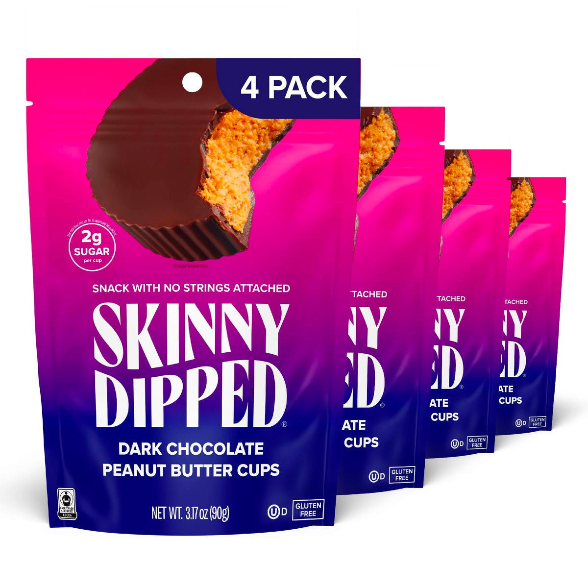 SkinnyDipped Erdnussbutter Cups mit Zartbitterschokolade, 2g Zucker pro Cup, Keto-freundlich, kohlenhydratarm, glutenfrei, 90.7g, 4er-Pack (insgesamt 24 Cups)