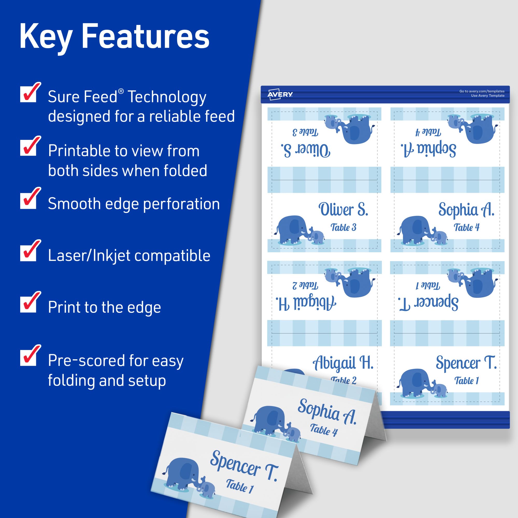Avery Printable Tent Cards with Sure Feed Technology, 2" x 3.5", White, 160 Blank Place Cards for Laser or Inkjet Printers (5302)