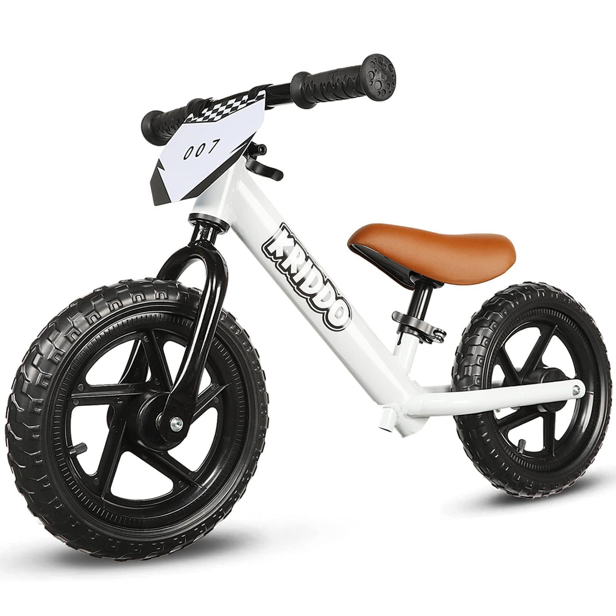 KRIDDO Laufrad Kleinkinder 2 Jahre, Alter 24 Monate bis 5 Jahre, 12 Zoll Laufrad mit anpassbarer Platte (3 Aufklebersets enthalten), Geschenkfahrrad für 2-3 Jungen und Mädchen, Weiß