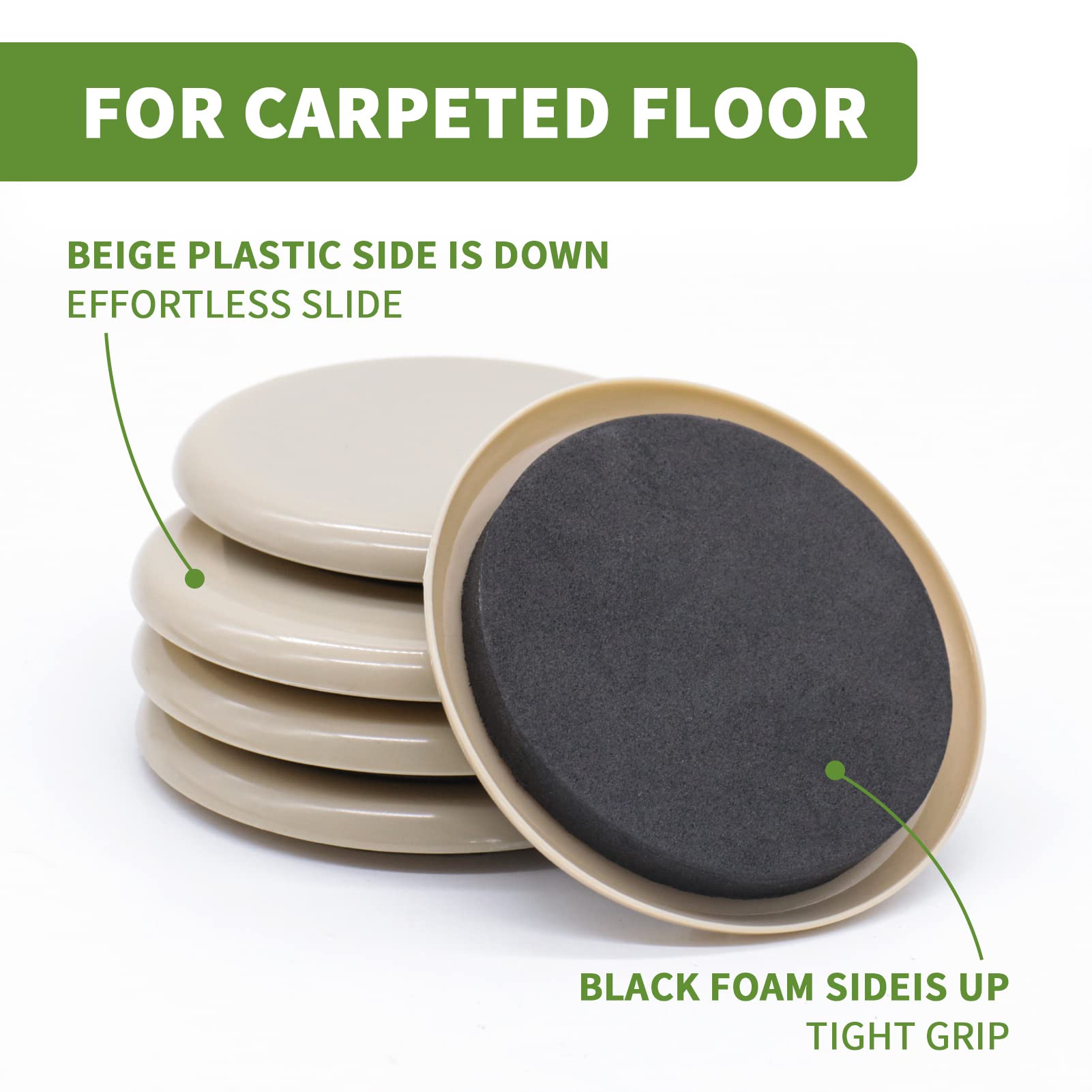 COVERCORNER Furniture Sliders for Carpet 8 PCS - 3 1/2 inch Furniture Moving Slider Chair Legs Floors Protectors– Move Your Furniture Easy & Safely(for Carpet)