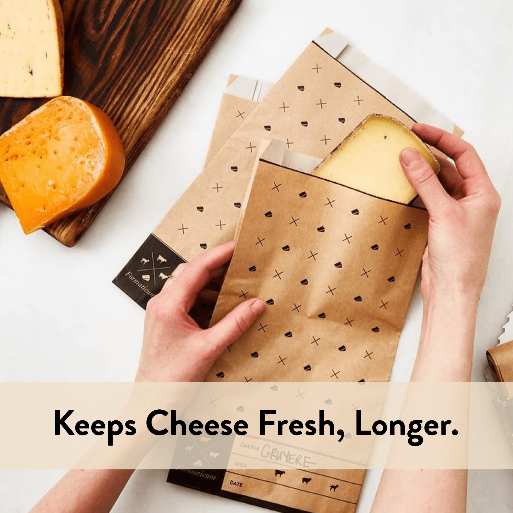 Formaticum - 15-Pack Cheese Storage Bags - 6.25 x 11 Wax Paper Bags to Keep Cheese or Charcuterie Fresh - Professional Grade Cheese Paper for Wrapping Cheese - Porous Brown Paper Bags From France