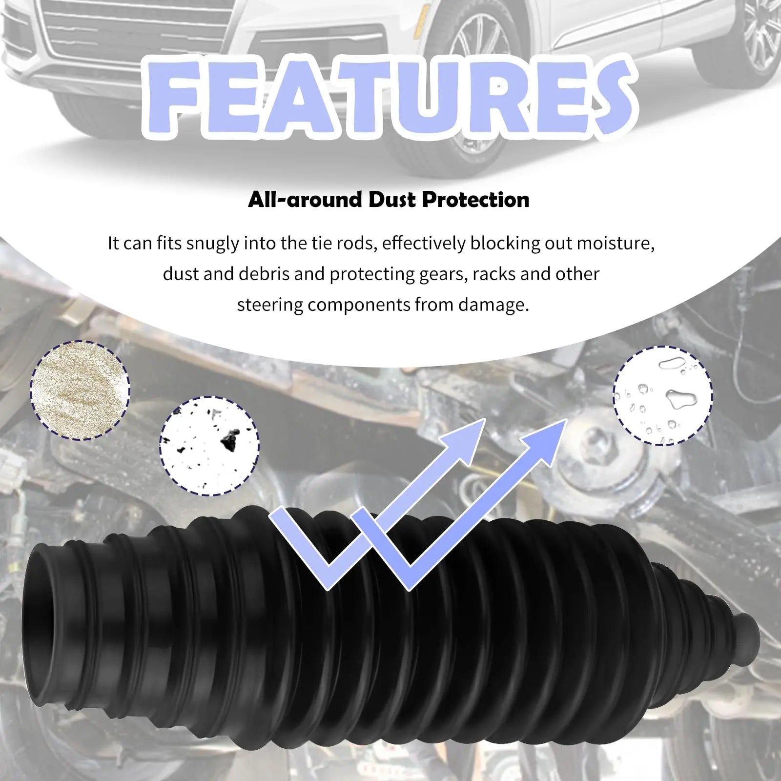 Tie Rod Boot Kit with Pinion Bellow Cable Ties and Clamps,Waterproof & Dustproof Rack and Pinion Boot for Steering System Protection,Silicone Inner Tie Rod Boot Car Accessories (Black)