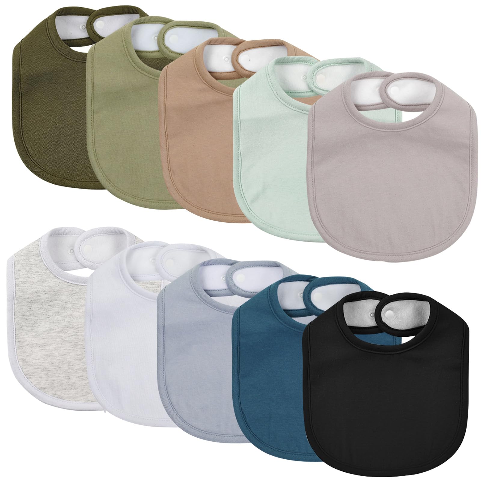 10 Pack Cotton Snap Bibs for Baby Boy Girl, Super Soft Drool Bibs for Teething and Feeding
