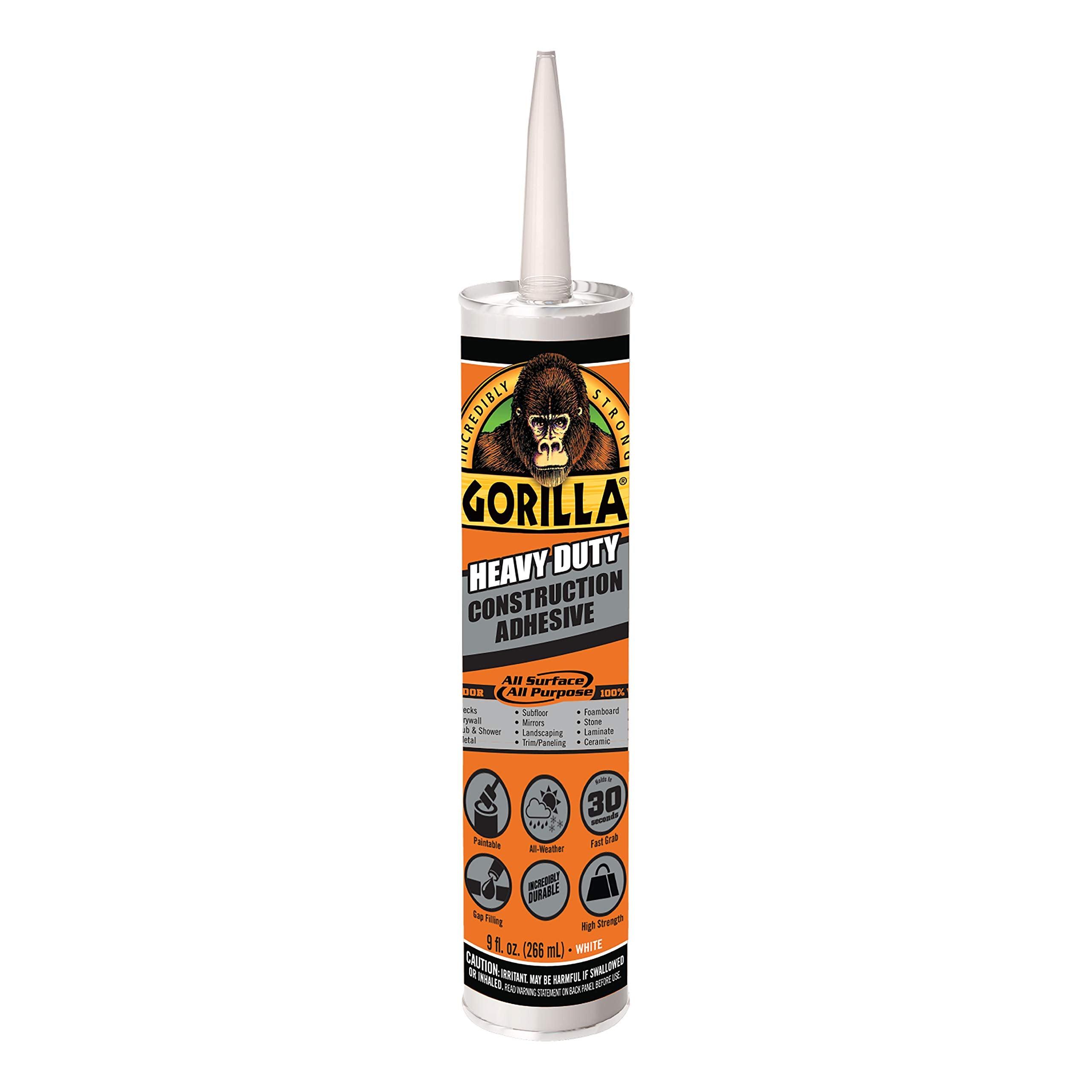Gorilla Konstruktionsklebstoff Hochleistung, weißer Kleber, 266 ml Kartusche (1 Stück) - Spaltenfüllend und wasserdicht