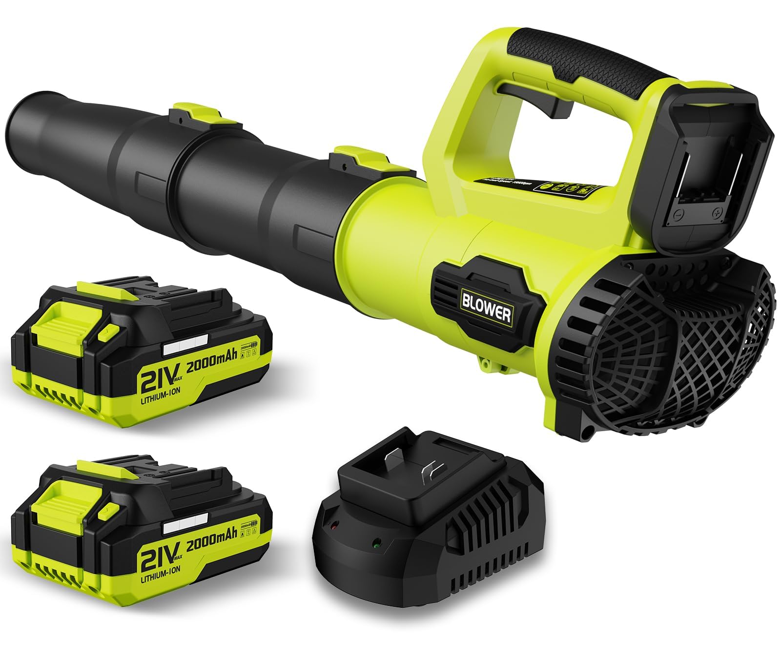 Leaf Blower, 21V Cordless Electric Blower with 2 2.0Ah Batteries and 1 Hour Fast Charger, Lightweight Leaf Blower for Patio Cleaning, Lawn Care, Blowing Fallen Leaves and Dust, etc.