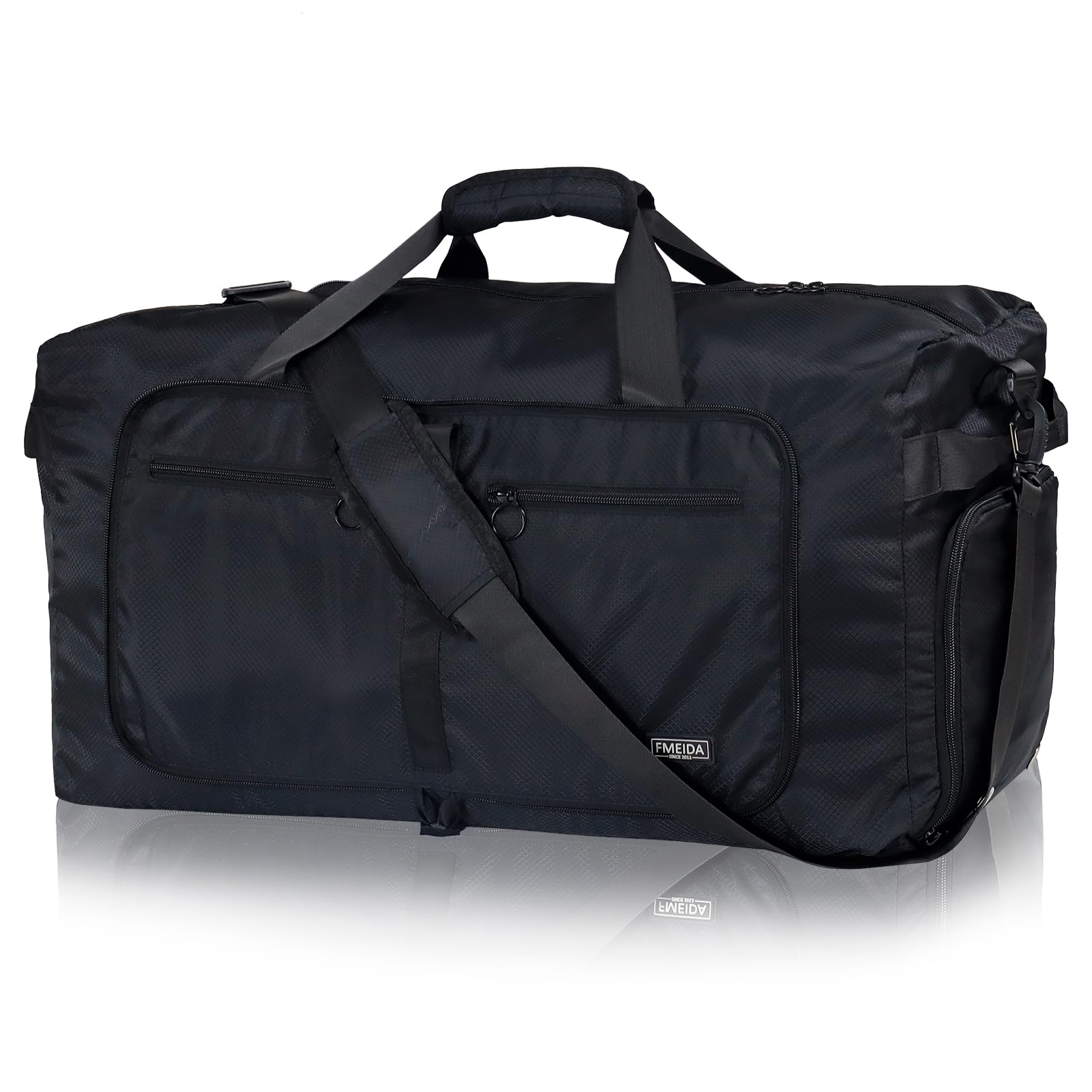 Fmeida 65L Reisetasche mit Schuhfach, faltbare Reisetaschen für Männer und Frauen, große, packbare Reisetasche, wasserabweisend und reißfest (Schwarz)